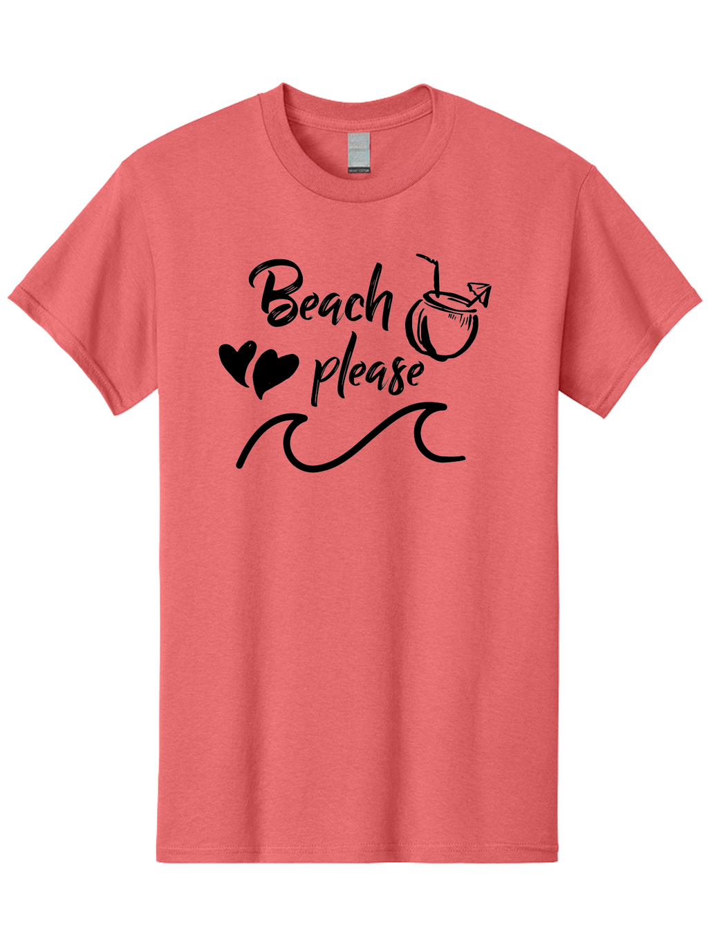 Beach-Please Men'S Graphic Tee, 100% Cotton, Comfortable Casual Summer Wear, Machine Washable, Beach Vibes, Summer Getaway, Tropical Paradise, Coconut Drink, Ocean Waves, Wavy Line Art, Black Hearts, Beachy Feel, Vacation Mode Aac503