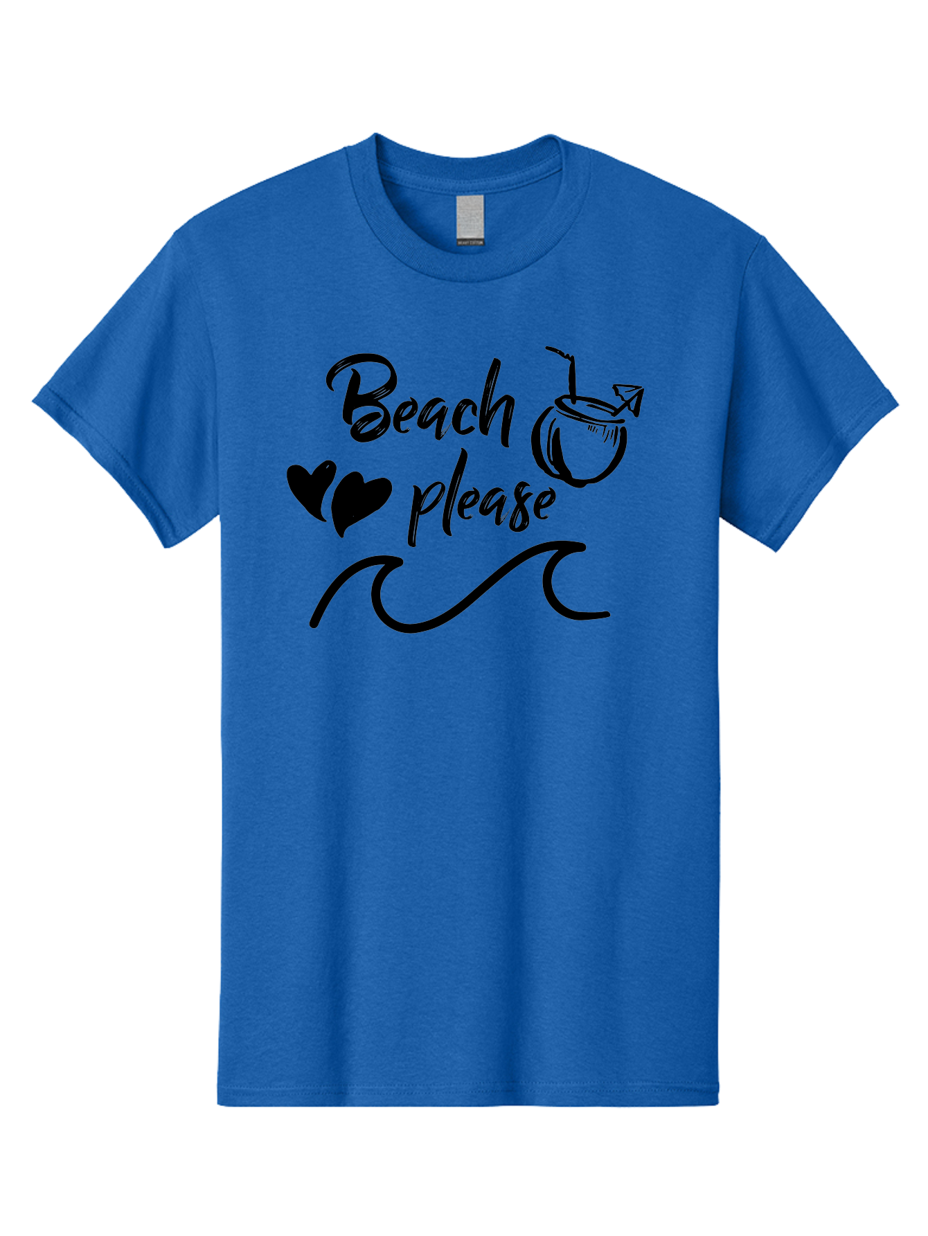 Beach-Please Men'S Graphic Tee, 100% Cotton, Comfortable Casual Summer Wear, Machine Washable, Beach Vibes, Summer Getaway, Tropical Paradise, Coconut Drink, Ocean Waves, Wavy Line Art, Black Hearts, Beachy Feel, Vacation Mode Aac503