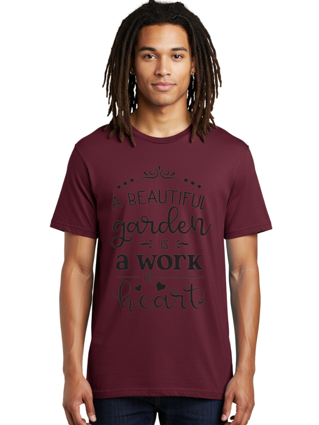 Beautiful-Garden-Is-Work-Of-Heart Men'S Graphic Tee, 100% Cotton, Comfortable Casual Summer Wear, Machine Washable, Inspirational Garden Quote, Beautiful Garden, Work Of Heart, Gardening Inspiration, Garden Love, Heartwarming Garden, Aac504