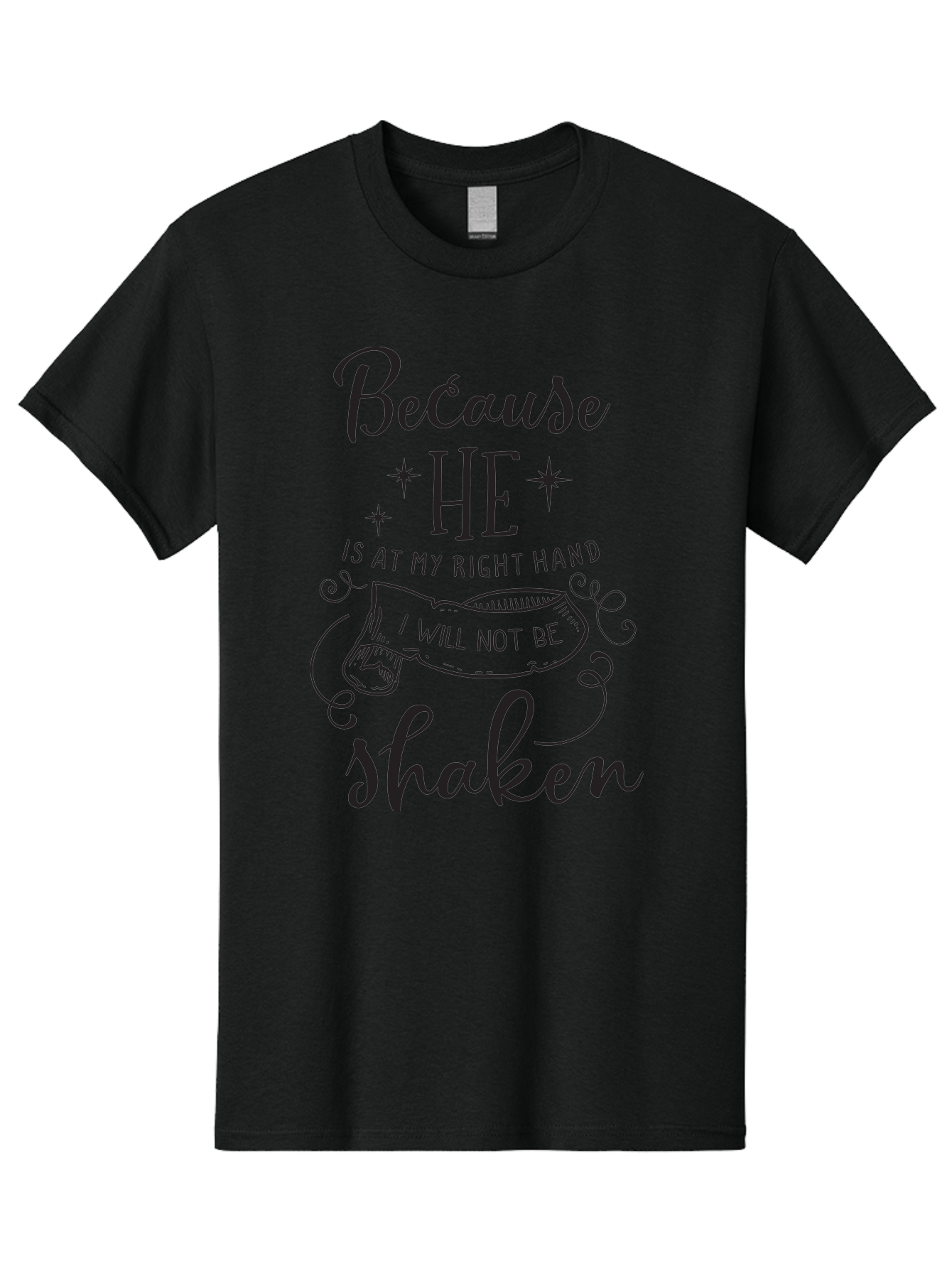 Because-He-Is-At-My-Right-Hand-I-Will-Not-Be-Shaken Men'S Graphic Tee, 100% Cotton, Comfortable Casual Summer Wear, Machine Washable, Inspirational Quote, Motivational Phrase, Faith-Based Design, Spiritual Message, Bible Verse, Scripture Art, Aac505
