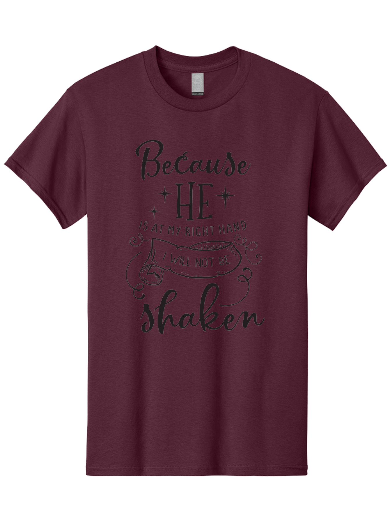 Because-He-Is-At-My-Right-Hand-I-Will-Not-Be-Shaken Men'S Graphic Tee, 100% Cotton, Comfortable Casual Summer Wear, Machine Washable, Inspirational Quote, Motivational Phrase, Faith-Based Design, Spiritual Message, Bible Verse, Scripture Art, Aac505