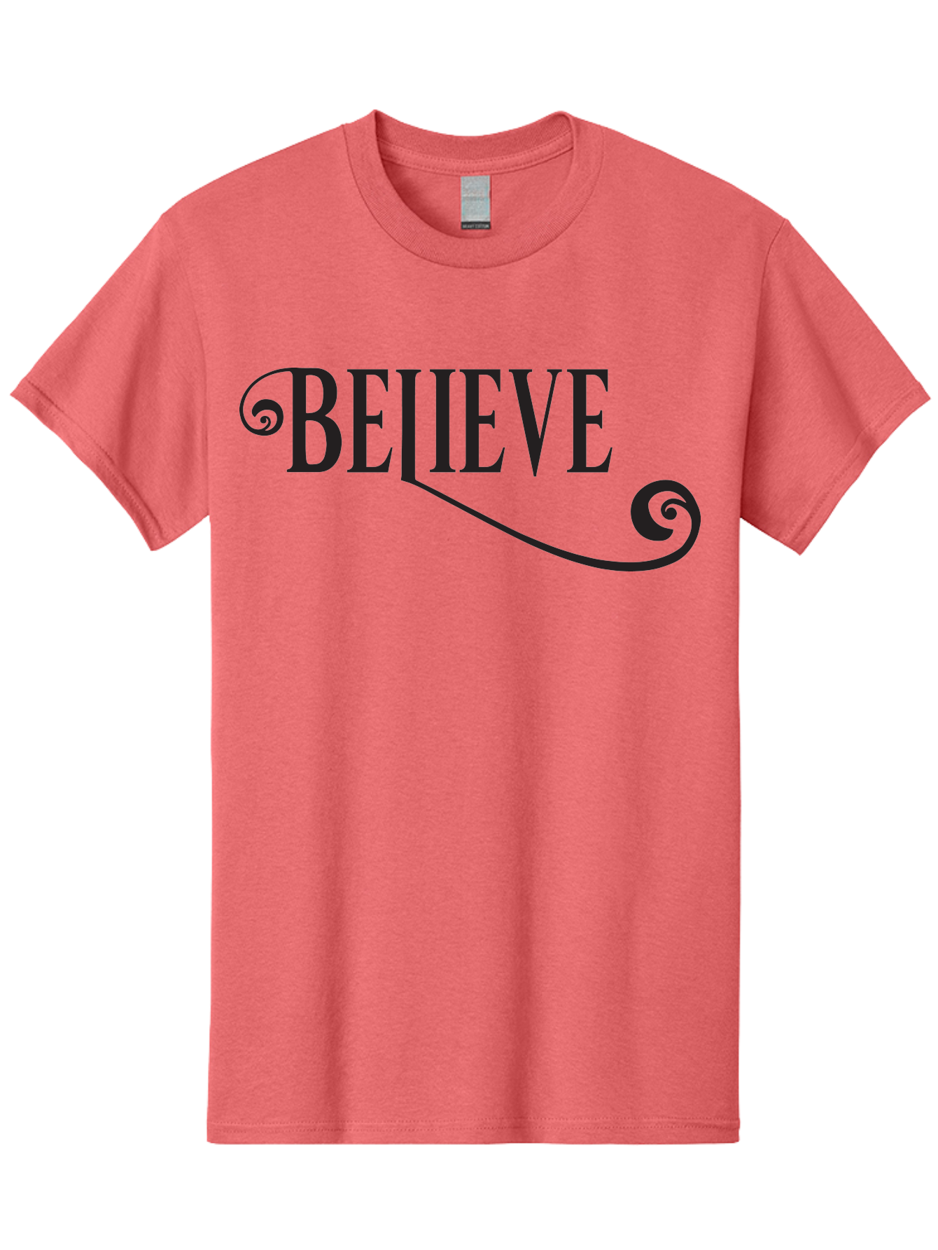 Believe Men'S Graphic Tee, 100% Cotton, Comfortable Casual Summer Wear, Machine Washable, Believe, Motivational Quote, Inspirational Message, Typography Art, Positive Affirmation, Empowerment, Self-Belief, Confidence Boost, Decorative Swirls, Aac508