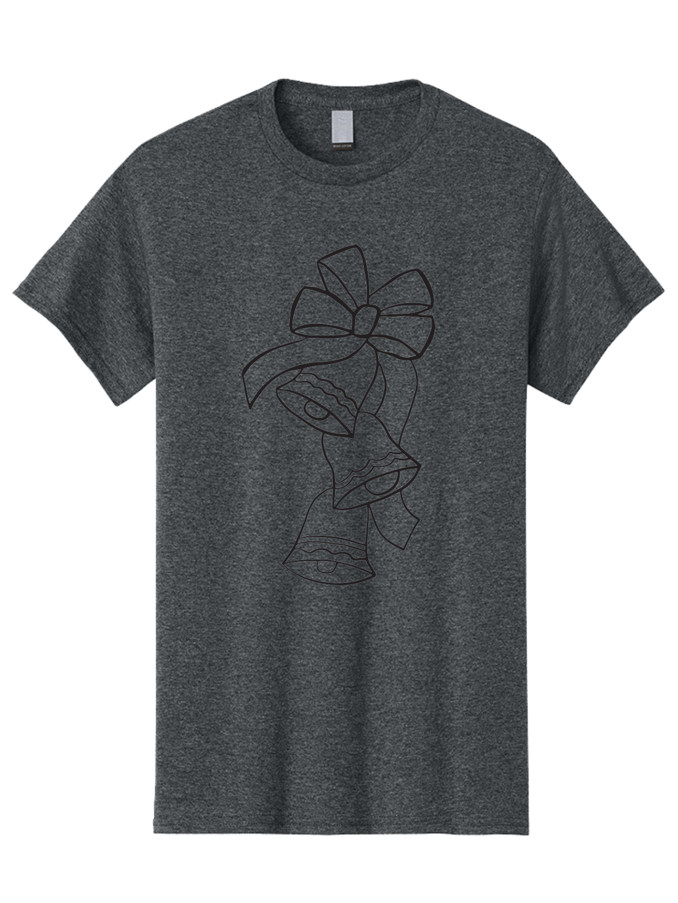 Bells-With-Bow Men'S Graphic Tee, 100% Cotton, Comfortable Casual Summer Wear, Machine Washable, Christmas Bells, Holiday Decor, Festive Decoration, Jingle Bells, Ribbon Bow, Black Outline, Simple Design, Minimalist Art, Winter Theme Aac510