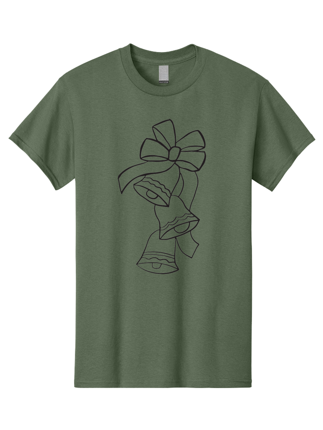 Bells-With-Bow Men'S Graphic Tee, 100% Cotton, Comfortable Casual Summer Wear, Machine Washable, Christmas Bells, Holiday Decor, Festive Decoration, Jingle Bells, Ribbon Bow, Black Outline, Simple Design, Minimalist Art, Winter Theme Aac510