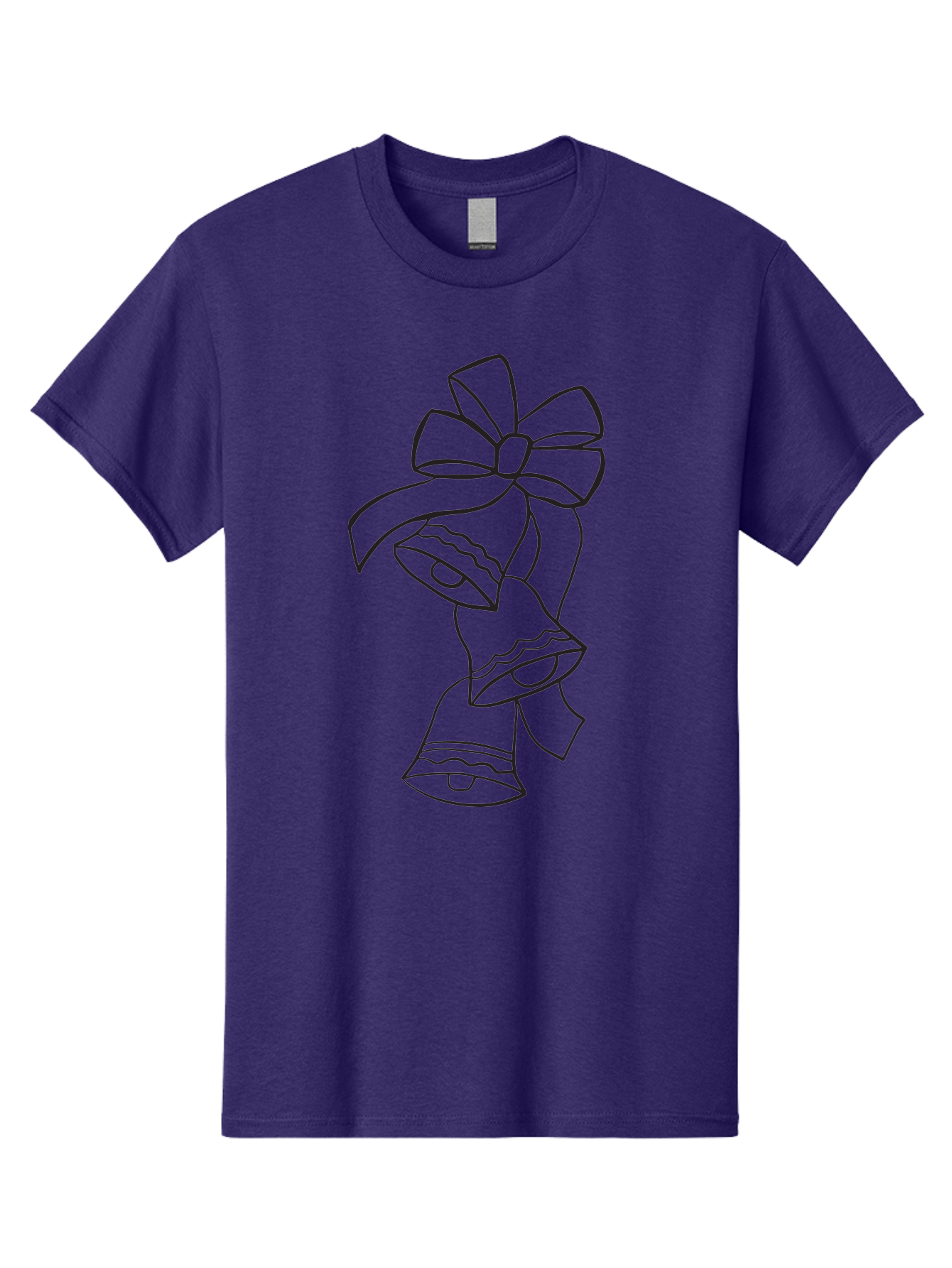Bells-With-Bow Men'S Graphic Tee, 100% Cotton, Comfortable Casual Summer Wear, Machine Washable, Christmas Bells, Holiday Decor, Festive Decoration, Jingle Bells, Ribbon Bow, Black Outline, Simple Design, Minimalist Art, Winter Theme Aac510