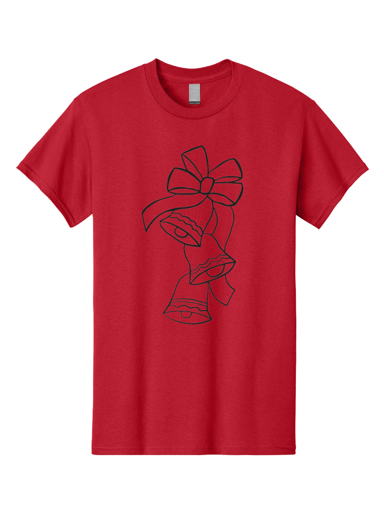 Bells-With-Bow Men'S Graphic Tee, 100% Cotton, Comfortable Casual Summer Wear, Machine Washable, Christmas Bells, Holiday Decor, Festive Decoration, Jingle Bells, Ribbon Bow, Black Outline, Simple Design, Minimalist Art, Winter Theme Aac510