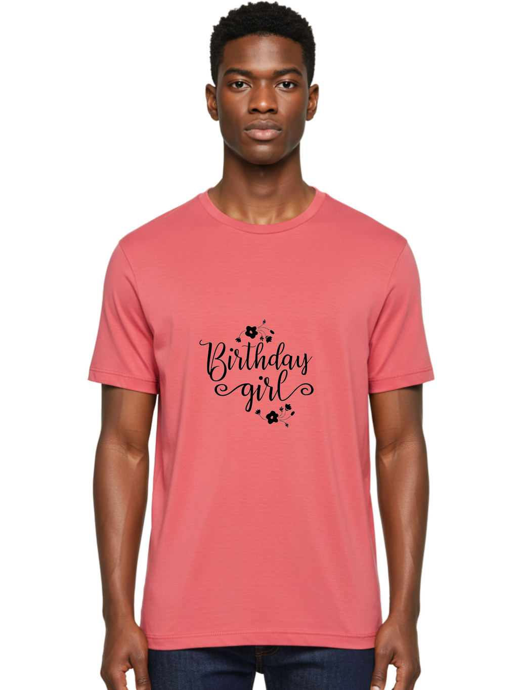 Birthday-Girl Men'S Graphic Tee, 100% Cotton, Comfortable Casual Summer Wear, Machine Washable, Birthday Girl, Black Lettering, Floral Design, Celebratory Theme, Elegant Typography, Special Occasion, Flowers, Birthday Wishes Aac515
