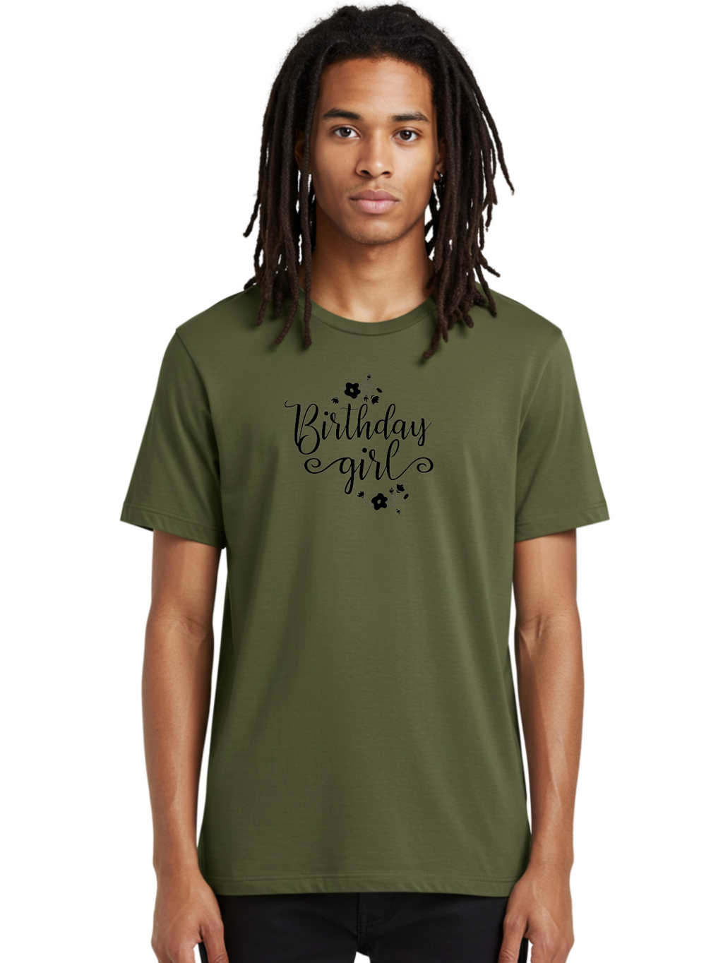 Birthday-Girl Men'S Graphic Tee, 100% Cotton, Comfortable Casual Summer Wear, Machine Washable, Birthday Girl, Black Lettering, Floral Design, Celebratory Theme, Elegant Typography, Special Occasion, Flowers, Birthday Wishes Aac515