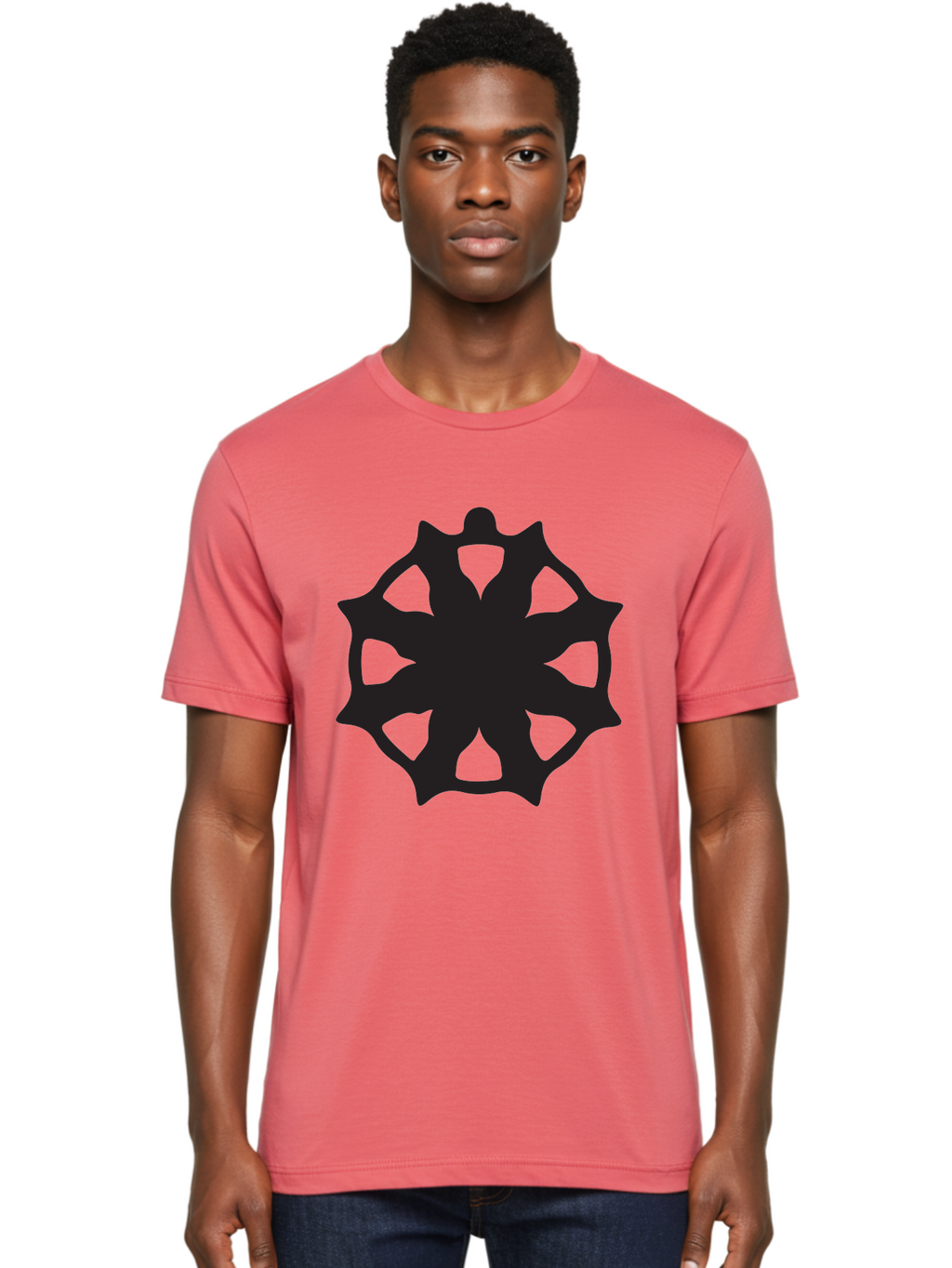 Black-Abstract-Symbol Men'S Graphic Tee, 100% Cotton, Comfortable Casual Summer Wear, Machine Washable, Asterisk Symbol, Star Shape, Geometric Pattern, Abstract Design, Symmetrical Shape, Black Silhouette Aac516