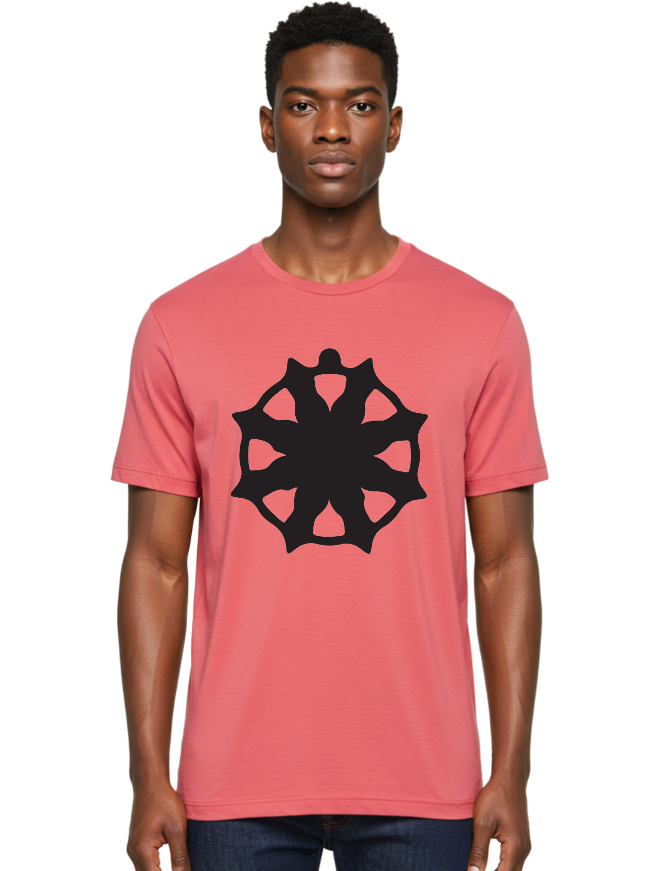 Black-Abstract-Symbol Men'S Graphic Tee, 100% Cotton, Comfortable Casual Summer Wear, Machine Washable, Asterisk Symbol, Star Shape, Geometric Pattern, Abstract Design, Symmetrical Shape, Black Silhouette Aac516