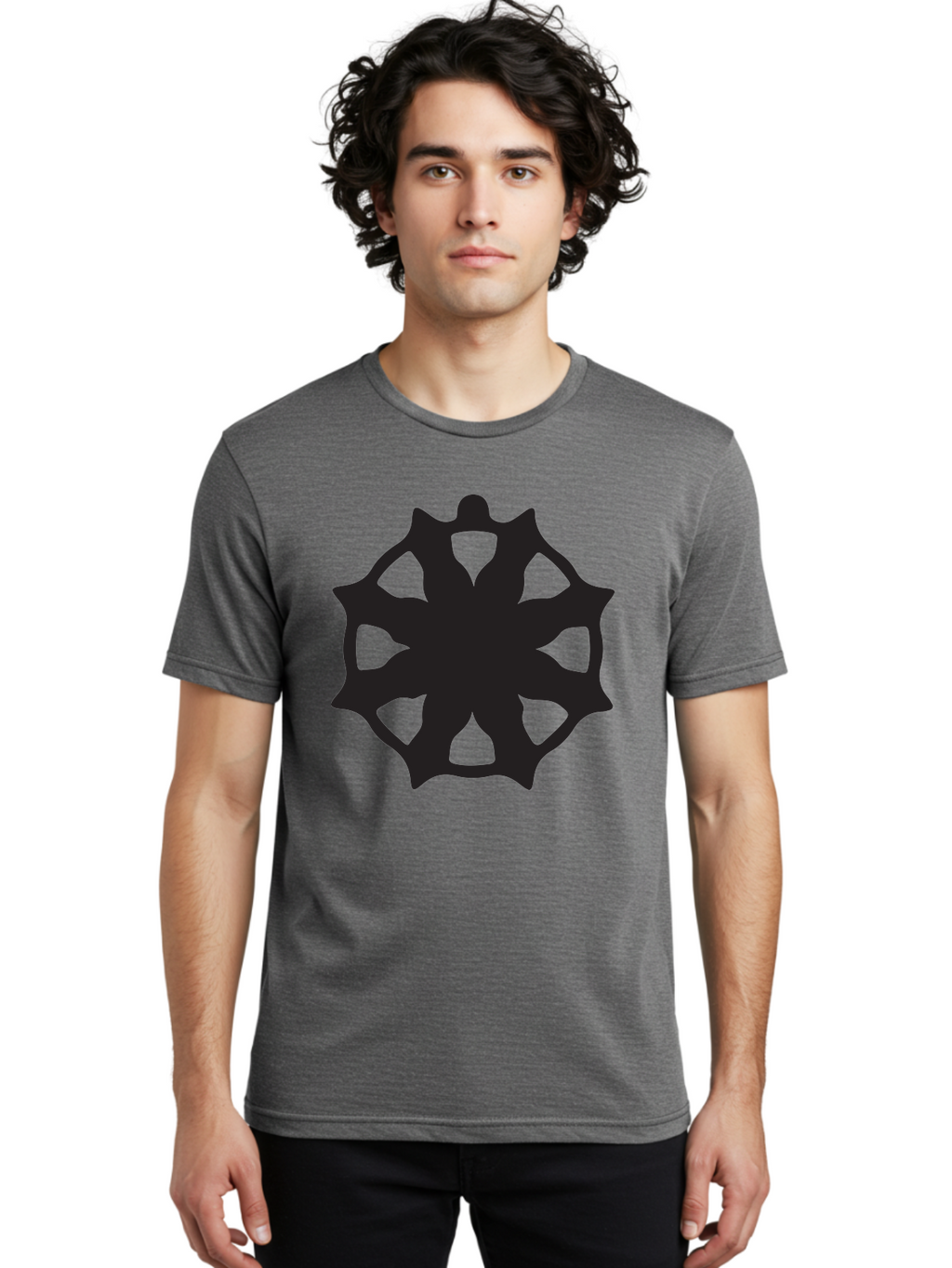 Black-Abstract-Symbol Men'S Graphic Tee, 100% Cotton, Comfortable Casual Summer Wear, Machine Washable, Asterisk Symbol, Star Shape, Geometric Pattern, Abstract Design, Symmetrical Shape, Black Silhouette Aac516