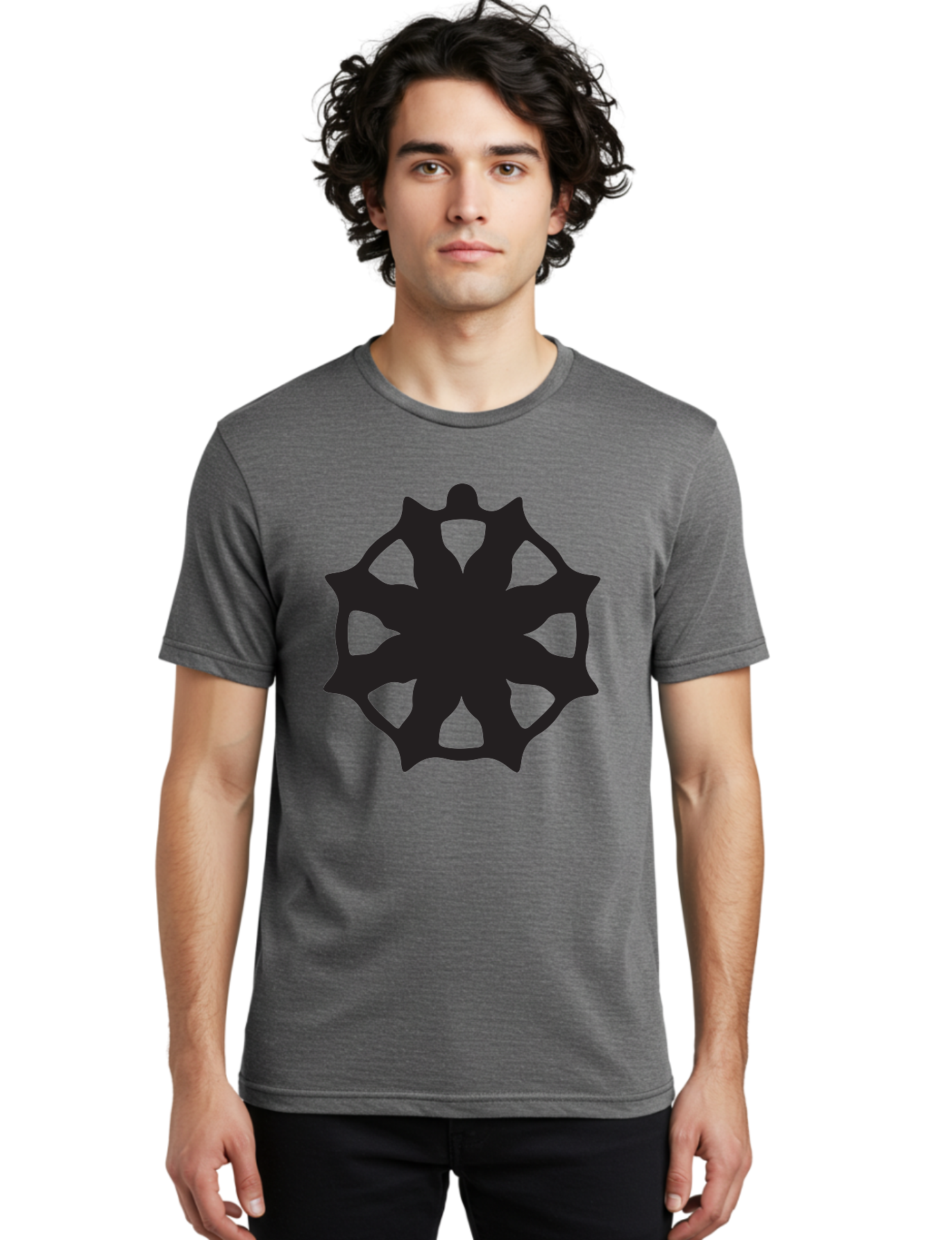 Black-Abstract-Symbol Men'S Graphic Tee, 100% Cotton, Comfortable Casual Summer Wear, Machine Washable, Asterisk Symbol, Star Shape, Geometric Pattern, Abstract Design, Symmetrical Shape, Black Silhouette Aac516