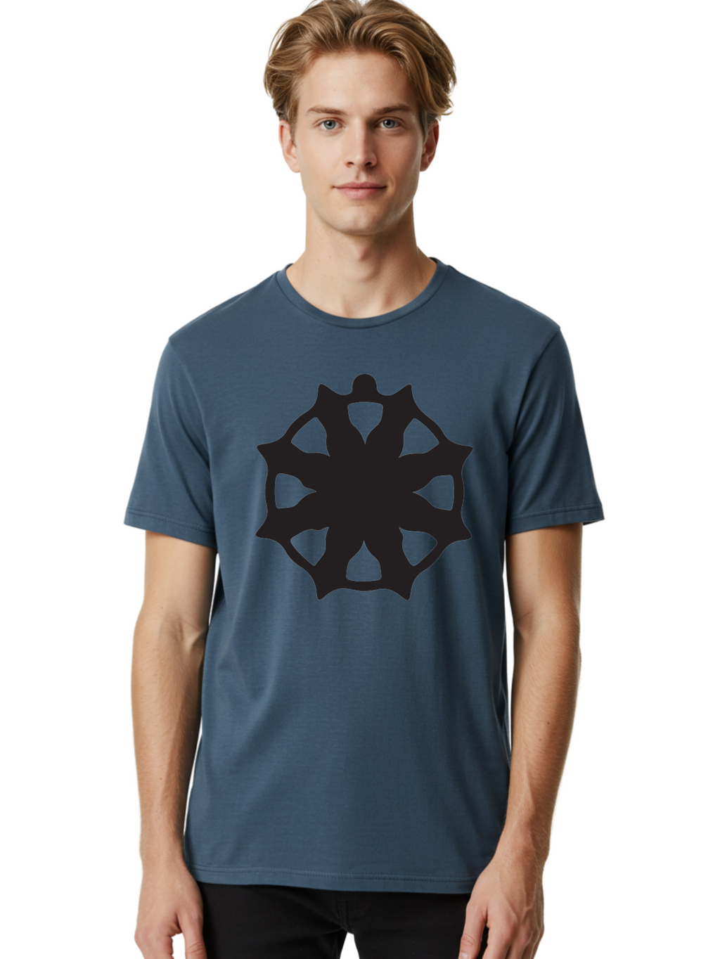 Black-Abstract-Symbol Men'S Graphic Tee, 100% Cotton, Comfortable Casual Summer Wear, Machine Washable, Asterisk Symbol, Star Shape, Geometric Pattern, Abstract Design, Symmetrical Shape, Black Silhouette Aac516