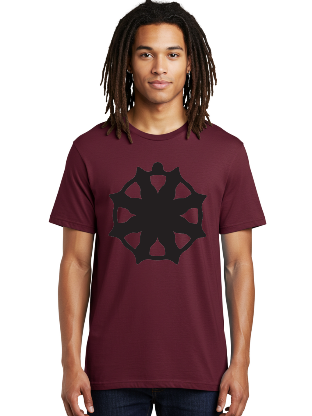 Black-Abstract-Symbol Men'S Graphic Tee, 100% Cotton, Comfortable Casual Summer Wear, Machine Washable, Asterisk Symbol, Star Shape, Geometric Pattern, Abstract Design, Symmetrical Shape, Black Silhouette Aac516