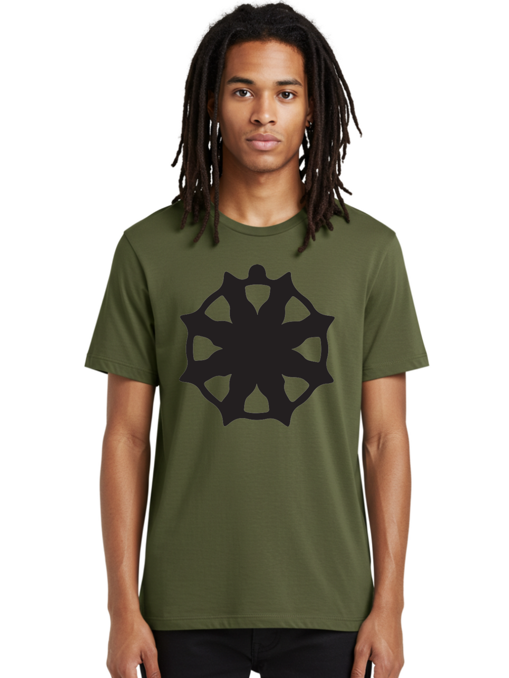 Black-Abstract-Symbol Men'S Graphic Tee, 100% Cotton, Comfortable Casual Summer Wear, Machine Washable, Asterisk Symbol, Star Shape, Geometric Pattern, Abstract Design, Symmetrical Shape, Black Silhouette Aac516
