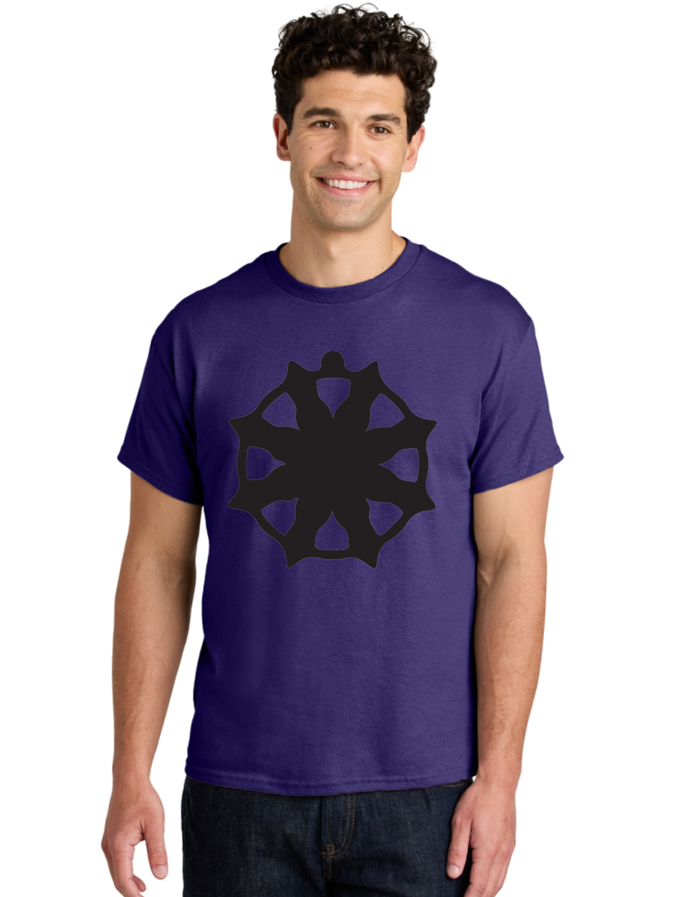 Black-Abstract-Symbol Men'S Graphic Tee, 100% Cotton, Comfortable Casual Summer Wear, Machine Washable, Asterisk Symbol, Star Shape, Geometric Pattern, Abstract Design, Symmetrical Shape, Black Silhouette Aac516