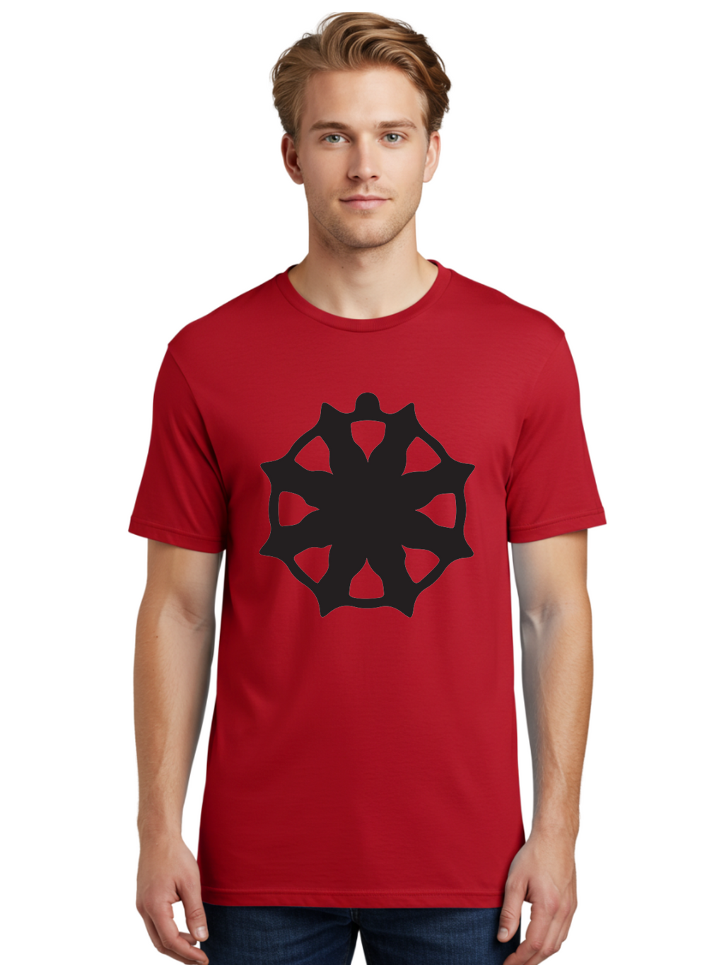 Black-Abstract-Symbol Men'S Graphic Tee, 100% Cotton, Comfortable Casual Summer Wear, Machine Washable, Asterisk Symbol, Star Shape, Geometric Pattern, Abstract Design, Symmetrical Shape, Black Silhouette Aac516