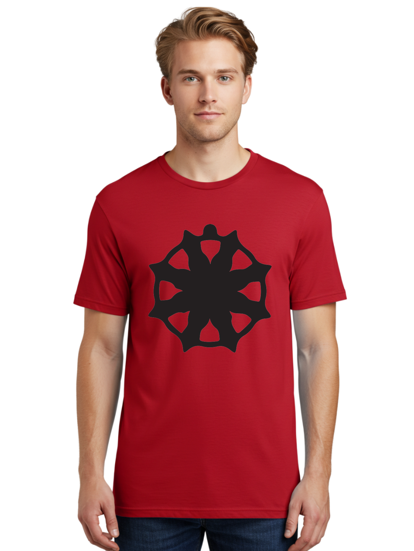 Black-Abstract-Symbol Men'S Graphic Tee, 100% Cotton, Comfortable Casual Summer Wear, Machine Washable, Asterisk Symbol, Star Shape, Geometric Pattern, Abstract Design, Symmetrical Shape, Black Silhouette Aac516