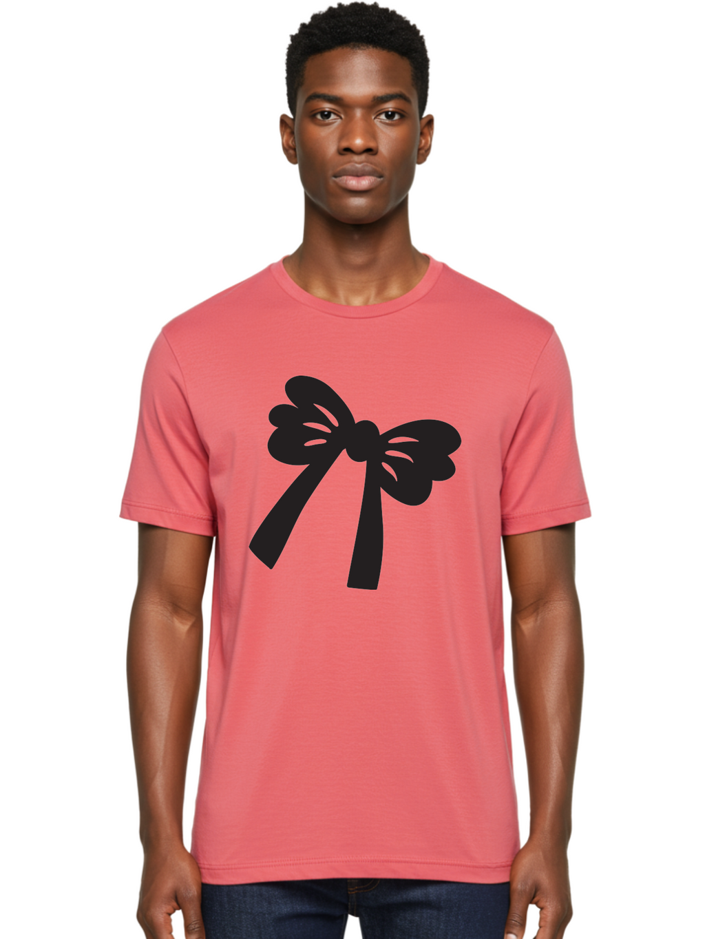Black-Bow Men'S Graphic Tee, 100% Cotton, Comfortable Casual Summer Wear, Machine Washable, Black Bow Ribbon, Elegant Design, Minimalist Style, Decorative Element, Gift Wrapping, Fashion Accessory, Simple Graphics Aac517
