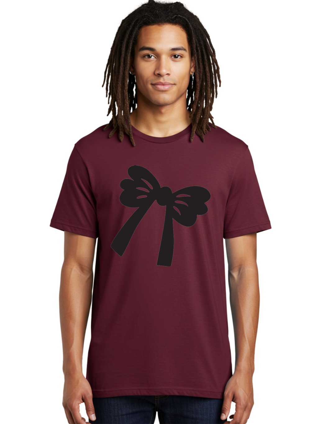 Black-Bow Men'S Graphic Tee, 100% Cotton, Comfortable Casual Summer Wear, Machine Washable, Black Bow Ribbon, Elegant Design, Minimalist Style, Decorative Element, Gift Wrapping, Fashion Accessory, Simple Graphics Aac517