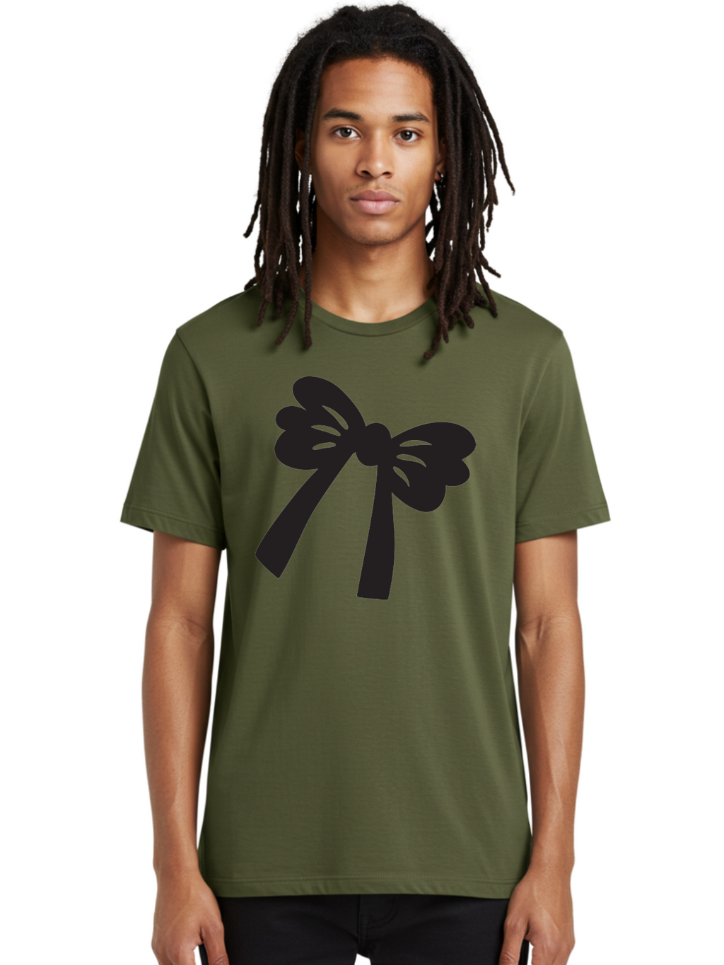 Black-Bow Men'S Graphic Tee, 100% Cotton, Comfortable Casual Summer Wear, Machine Washable, Black Bow Ribbon, Elegant Design, Minimalist Style, Decorative Element, Gift Wrapping, Fashion Accessory, Simple Graphics Aac517