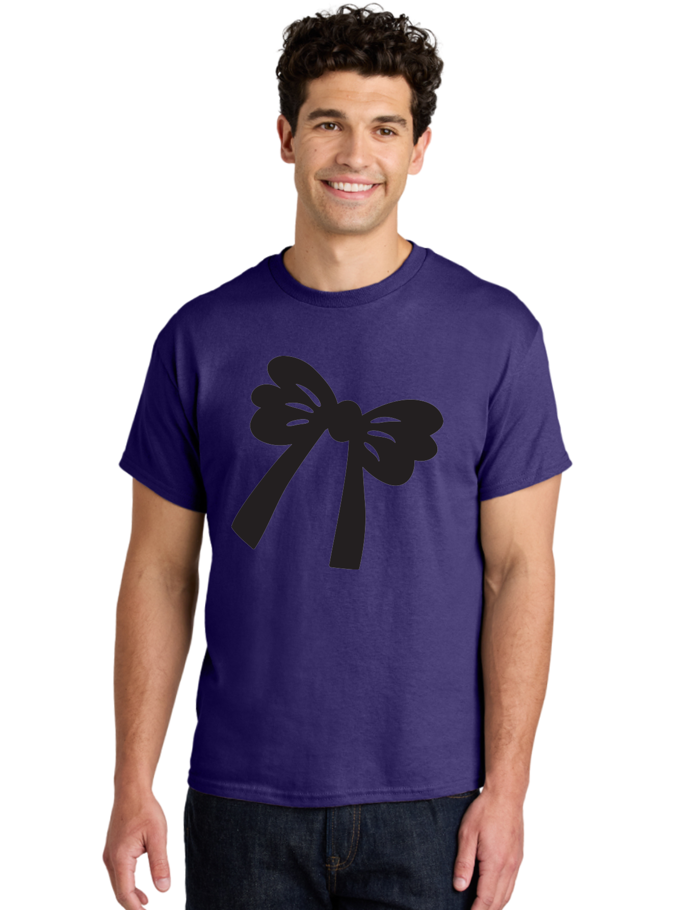Black-Bow Men'S Graphic Tee, 100% Cotton, Comfortable Casual Summer Wear, Machine Washable, Black Bow Ribbon, Elegant Design, Minimalist Style, Decorative Element, Gift Wrapping, Fashion Accessory, Simple Graphics Aac517