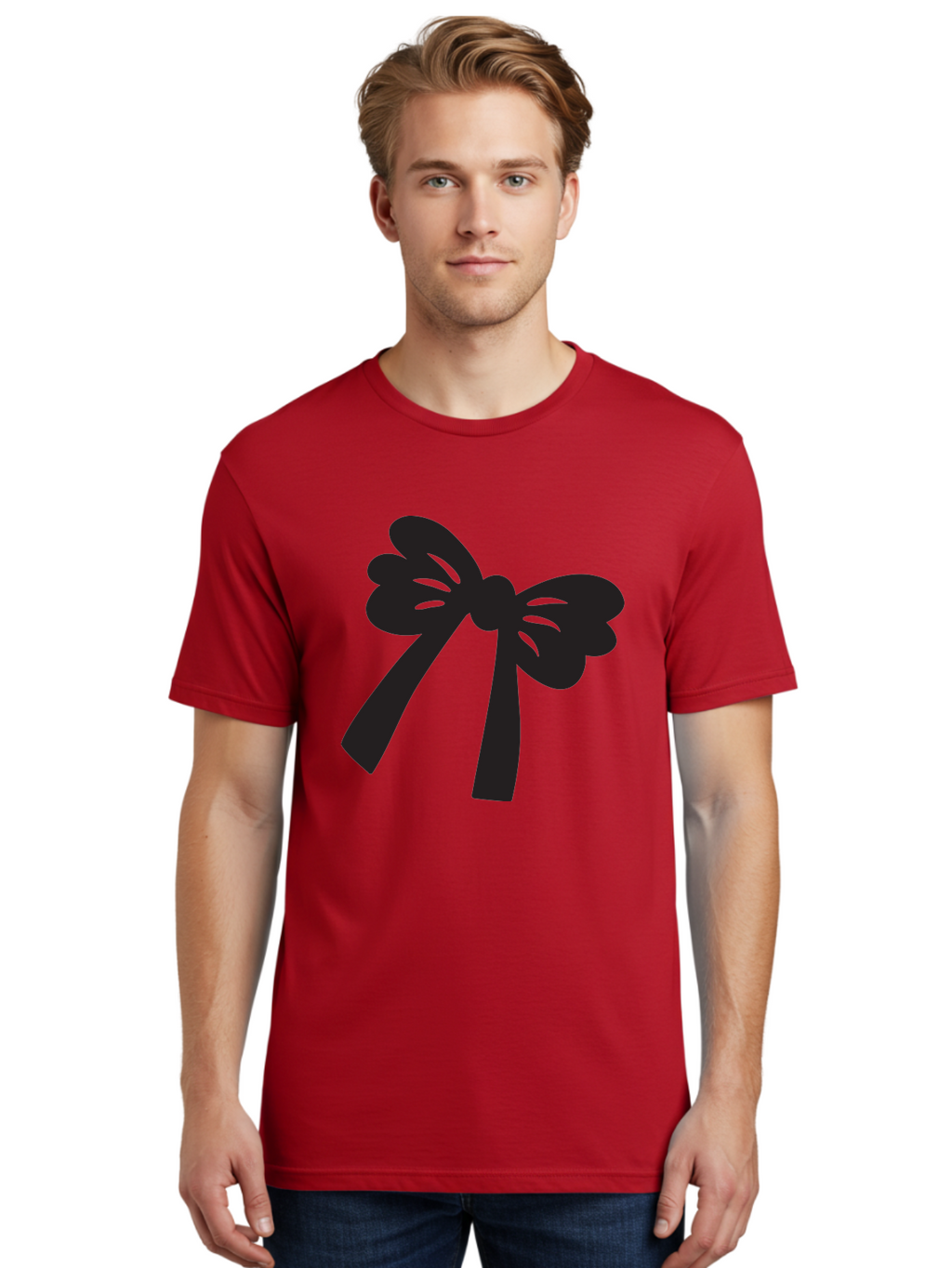 Black-Bow Men'S Graphic Tee, 100% Cotton, Comfortable Casual Summer Wear, Machine Washable, Black Bow Ribbon, Elegant Design, Minimalist Style, Decorative Element, Gift Wrapping, Fashion Accessory, Simple Graphics Aac517