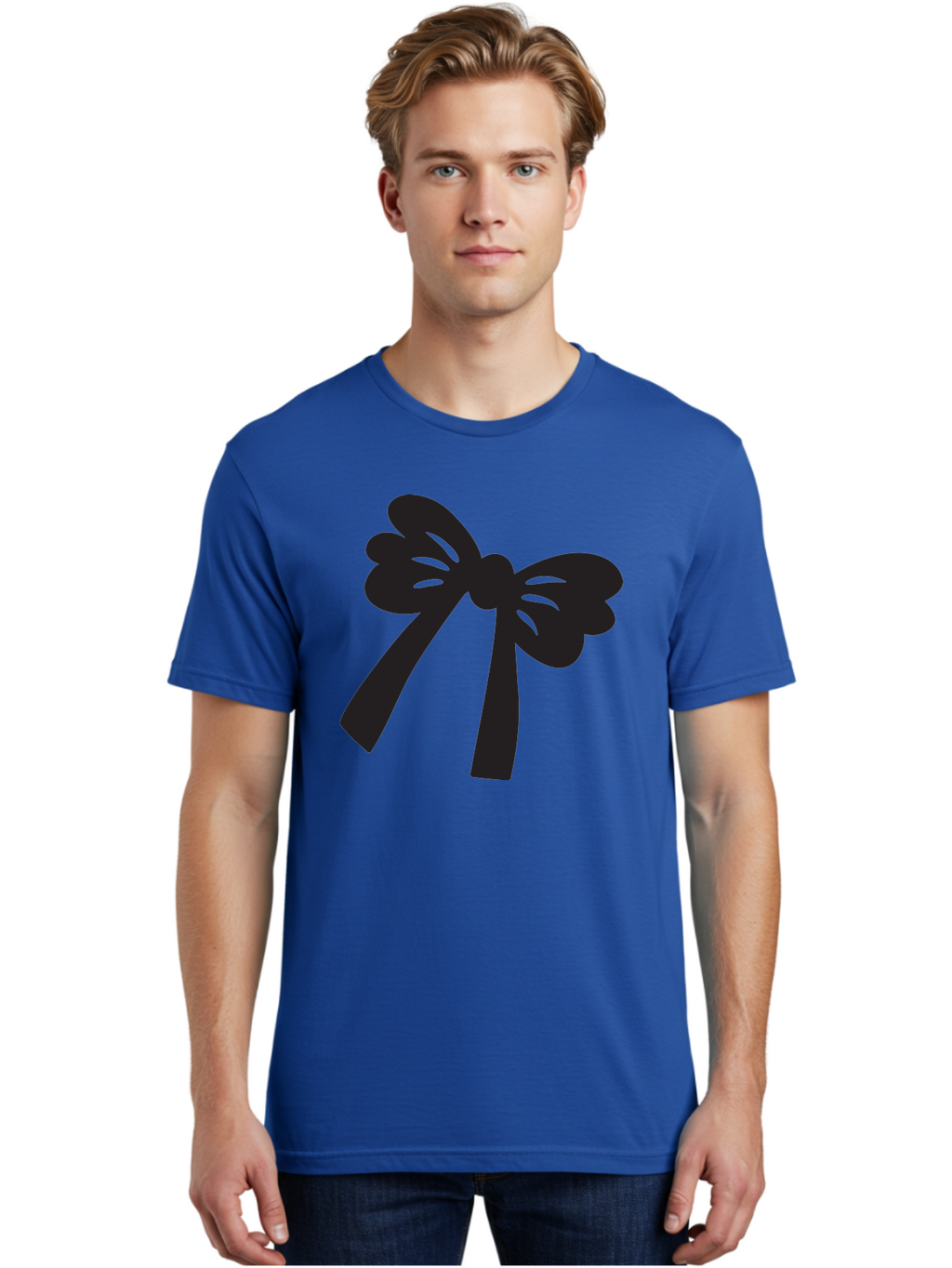 Black-Bow Men'S Graphic Tee, 100% Cotton, Comfortable Casual Summer Wear, Machine Washable, Black Bow Ribbon, Elegant Design, Minimalist Style, Decorative Element, Gift Wrapping, Fashion Accessory, Simple Graphics Aac517