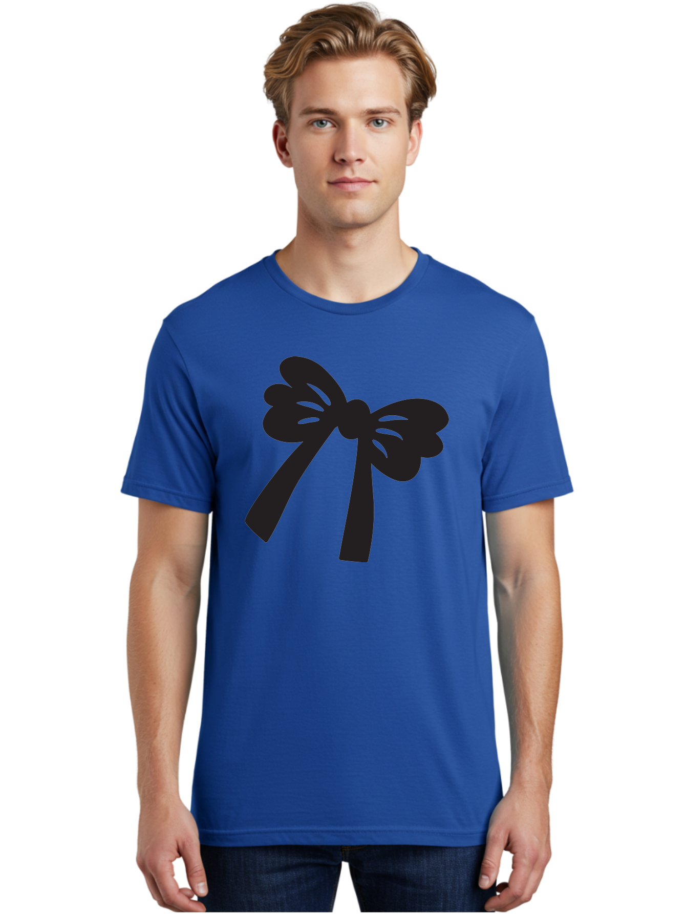 Black-Bow Men'S Graphic Tee, 100% Cotton, Comfortable Casual Summer Wear, Machine Washable, Black Bow Ribbon, Elegant Design, Minimalist Style, Decorative Element, Gift Wrapping, Fashion Accessory, Simple Graphics Aac517