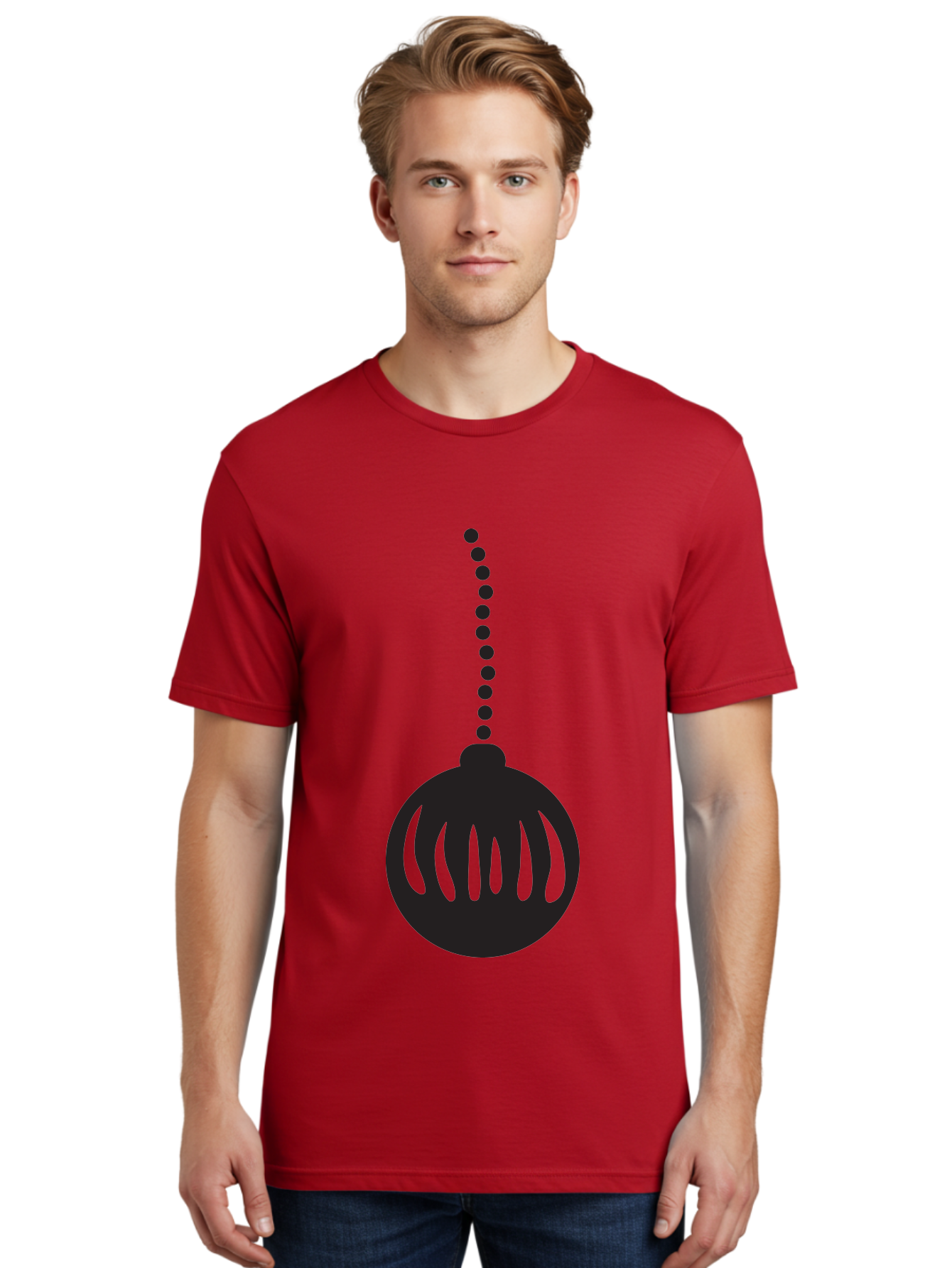Black-Christmas-Ornament Men'S Graphic Tee, 100% Cotton, Comfortable Casual Summer Wear, Machine Washable, Chandelier, Luxury Lighting, Modern Decor, Stylish Fixture, Elegant Design, Sophisticated Ambiance, High-End Interior Aac518