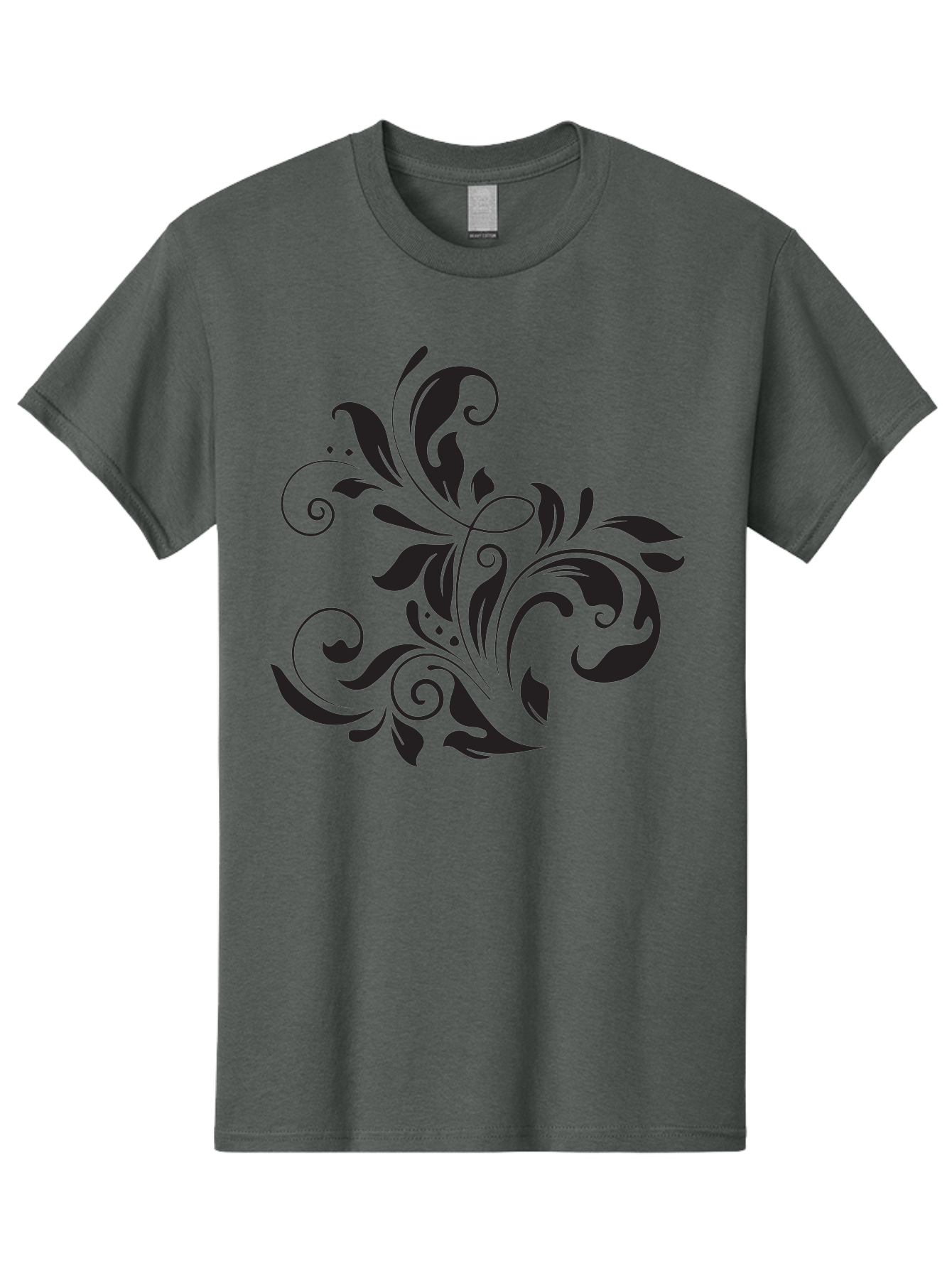 Black-Floral-Pattern Men'S Graphic Tee, 100% Cotton, Comfortable Casual Summer Wear, Machine Washable, Black Floral Pattern, Swirling Leaves, Ornate Design, Decorative Elements, Intricate Details, Elegant Graphics Aac519