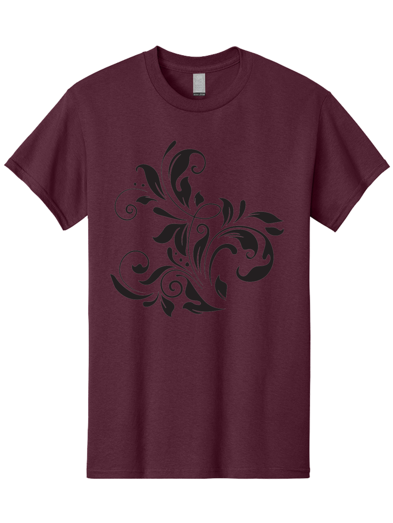 Black-Floral-Pattern Men'S Graphic Tee, 100% Cotton, Comfortable Casual Summer Wear, Machine Washable, Black Floral Pattern, Swirling Leaves, Ornate Design, Decorative Elements, Intricate Details, Elegant Graphics Aac519