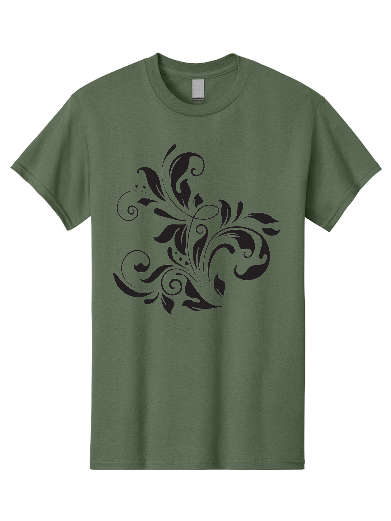 Black-Floral-Pattern Men'S Graphic Tee, 100% Cotton, Comfortable Casual Summer Wear, Machine Washable, Black Floral Pattern, Swirling Leaves, Ornate Design, Decorative Elements, Intricate Details, Elegant Graphics Aac519