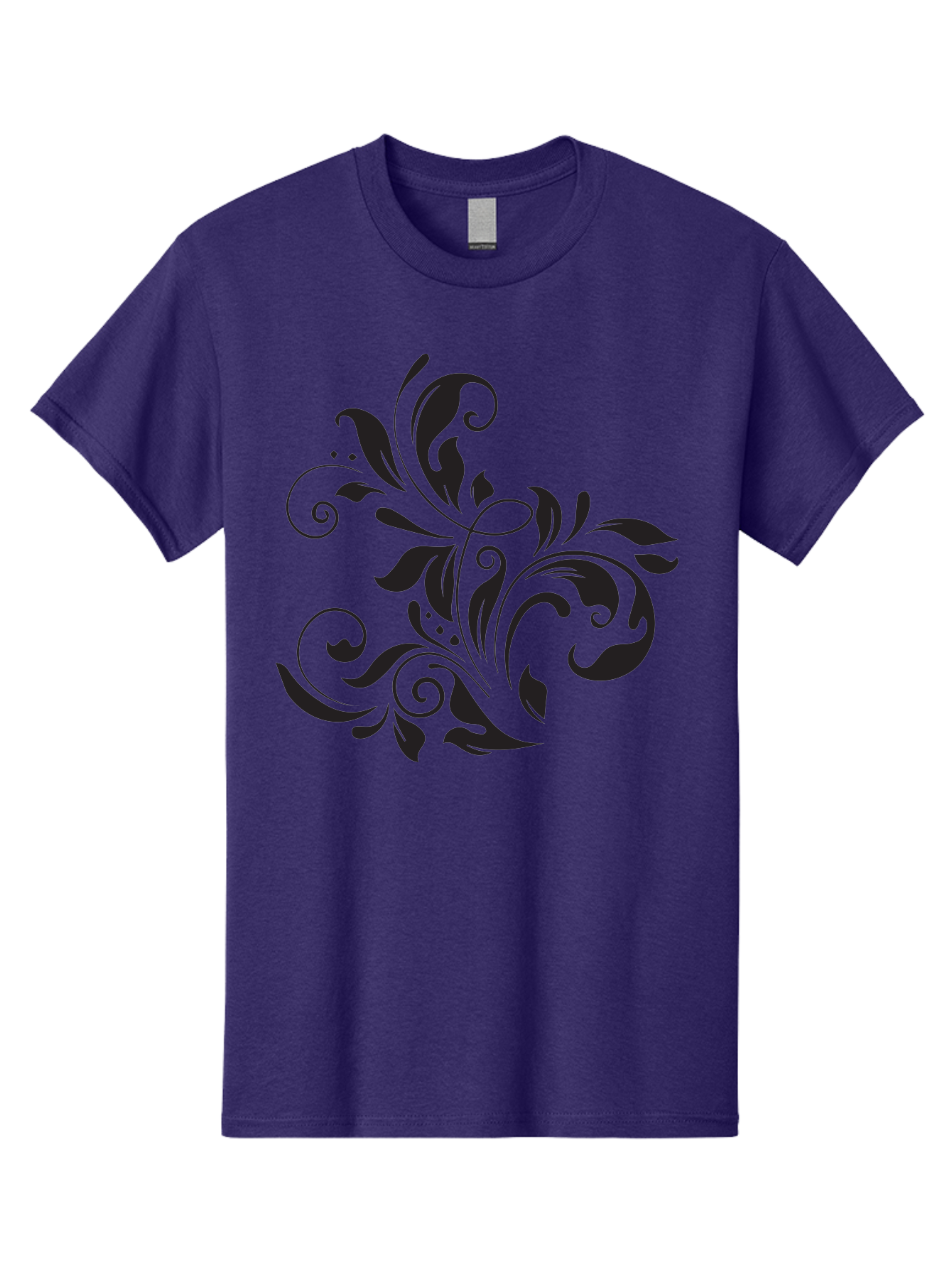 Black-Floral-Pattern Men'S Graphic Tee, 100% Cotton, Comfortable Casual Summer Wear, Machine Washable, Black Floral Pattern, Swirling Leaves, Ornate Design, Decorative Elements, Intricate Details, Elegant Graphics Aac519