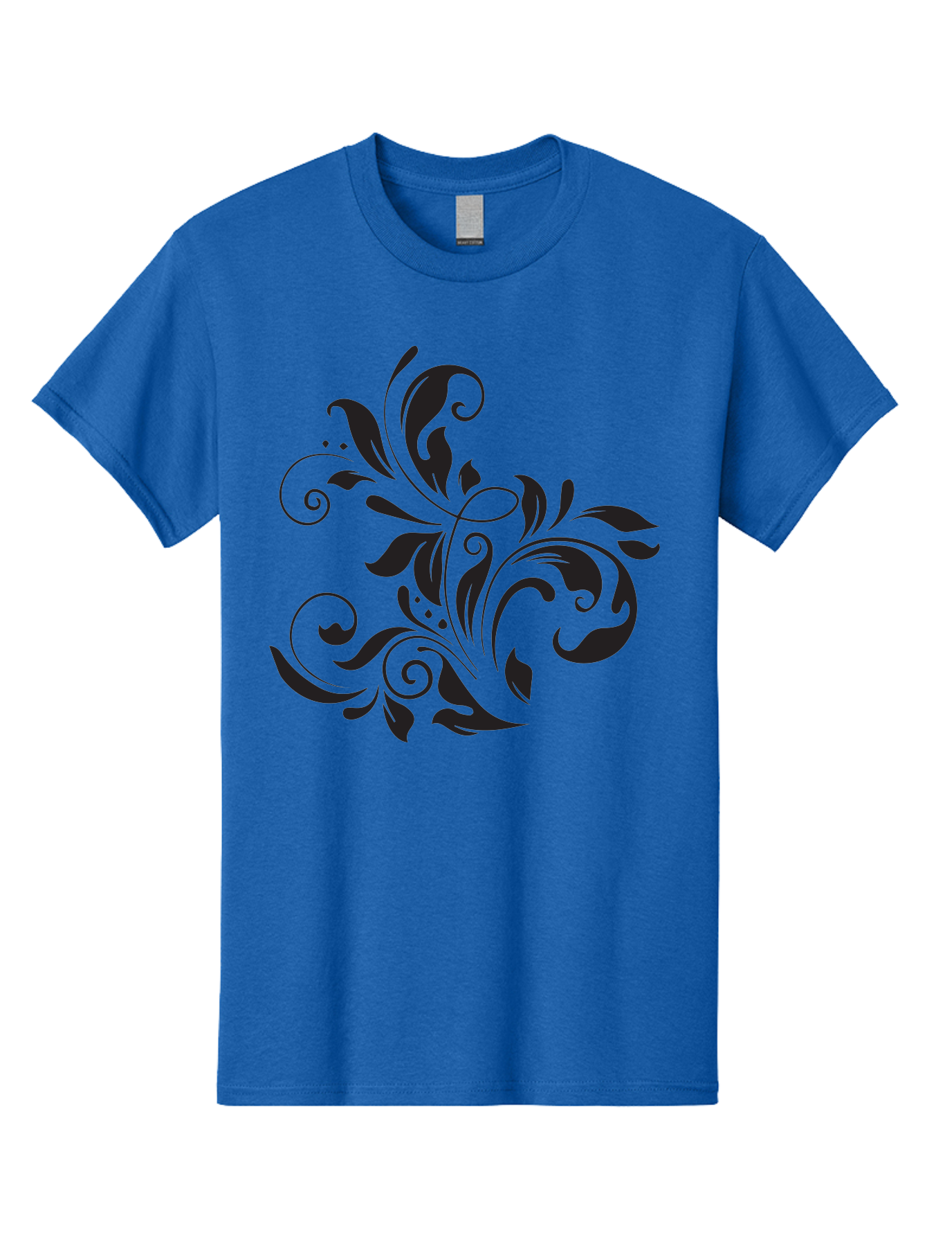 Black-Floral-Pattern Men'S Graphic Tee, 100% Cotton, Comfortable Casual Summer Wear, Machine Washable, Black Floral Pattern, Swirling Leaves, Ornate Design, Decorative Elements, Intricate Details, Elegant Graphics Aac519