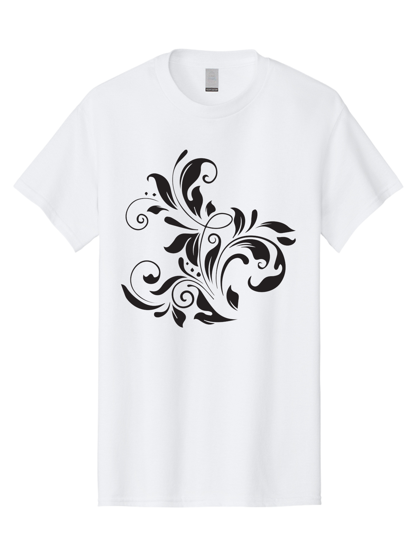 Black-Floral-Pattern Men'S Graphic Tee, 100% Cotton, Comfortable Casual Summer Wear, Machine Washable, Black Floral Pattern, Swirling Leaves, Ornate Design, Decorative Elements, Intricate Details, Elegant Graphics Aac519