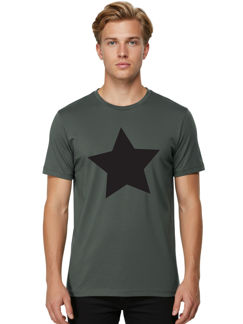 Black-Star Men'S Graphic Tee, 100% Cotton, Comfortable Casual Summer Wear, Machine Washable, Five-Pointed Star, Black Star, Bold Graphic, Simple Design, Minimalist Style, Star Symbol, Iconic Shape Aac522
