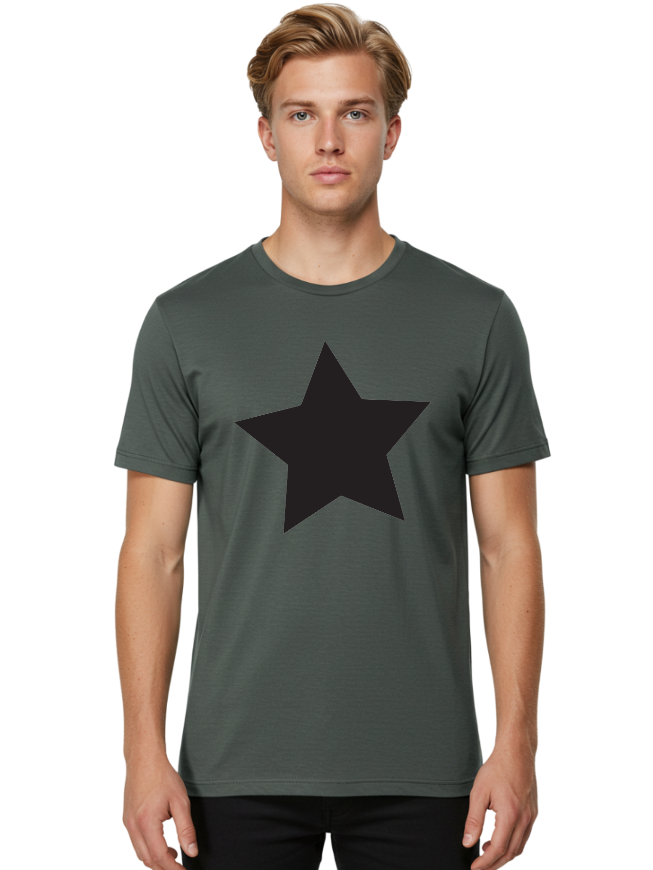 Black-Star Men'S Graphic Tee, 100% Cotton, Comfortable Casual Summer Wear, Machine Washable, Five-Pointed Star, Black Star, Bold Graphic, Simple Design, Minimalist Style, Star Symbol, Iconic Shape Aac522