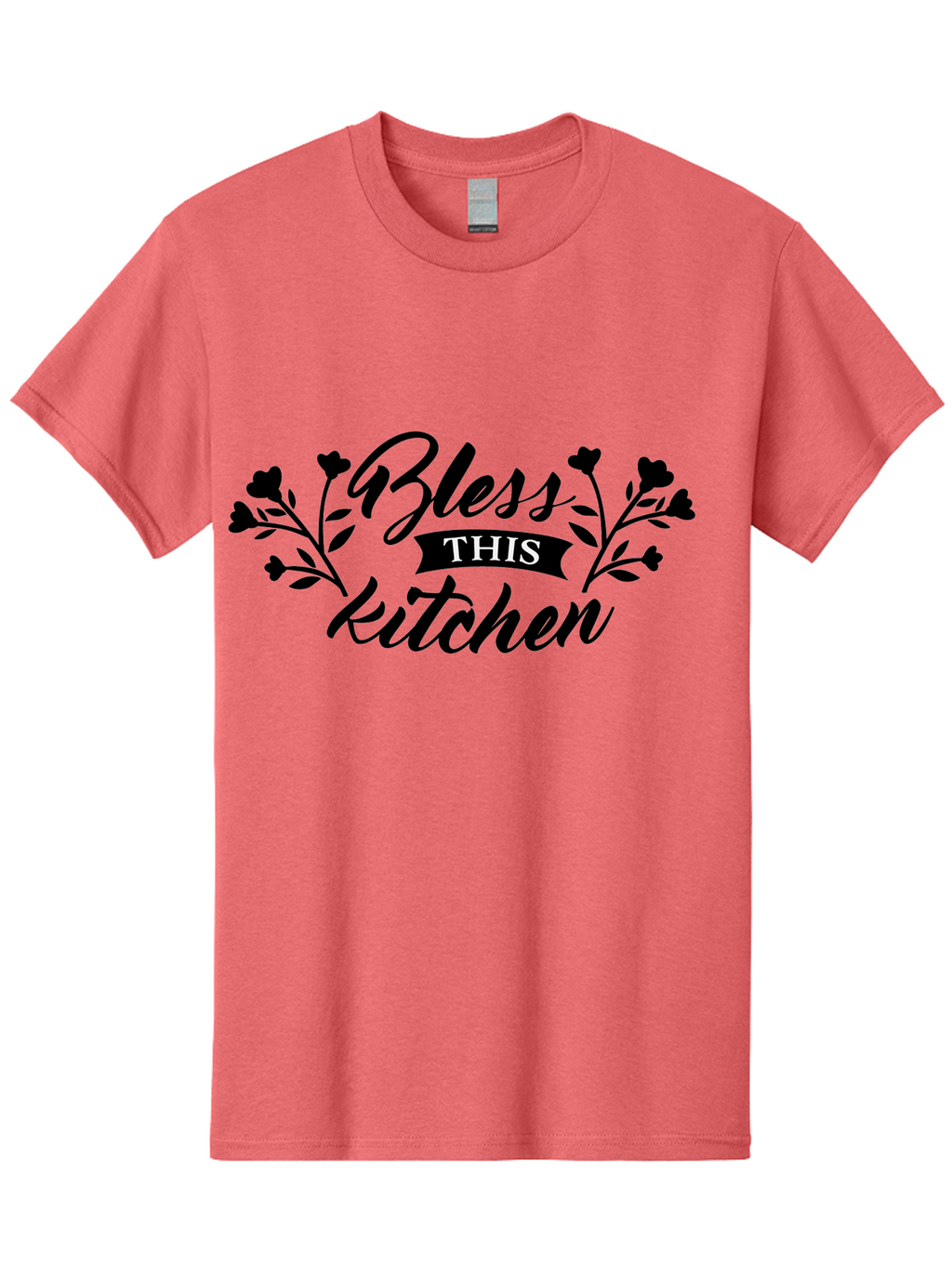 Bless-This-Kitchen Men'S Graphic Tee, 100% Cotton, Comfortable Casual Summer Wear, Machine Washable, Kitchen Decor, Floral Designs, Inspirational Quotes, Home Blessings, Kitchen Wall Art, Cursive Text, Kitchen Decor Ideas, Home Decor, Aac525