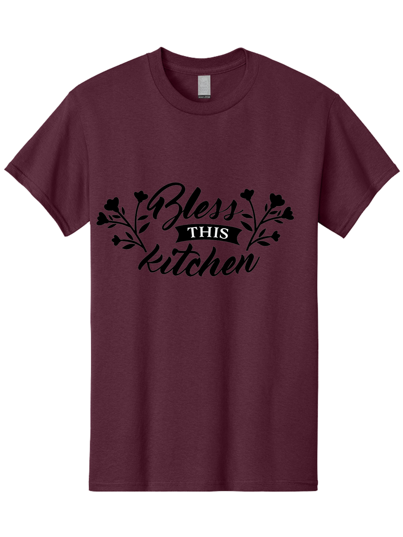 Bless-This-Kitchen Men'S Graphic Tee, 100% Cotton, Comfortable Casual Summer Wear, Machine Washable, Kitchen Decor, Floral Designs, Inspirational Quotes, Home Blessings, Kitchen Wall Art, Cursive Text, Kitchen Decor Ideas, Home Decor, Aac525