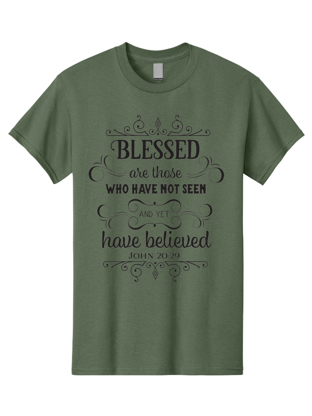 Blessed-Are-Those Men'S Graphic Tee, 100% Cotton, Comfortable Casual Summer Wear, Machine Washable, Inspirational Quote, Faith-Based Message, Biblical Scripture, John 20:29, Blessed Are Those Who Have Not Seen And Yet Have Believed, Aac526