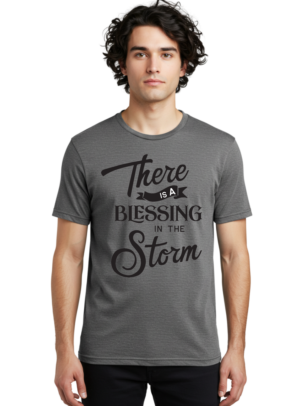 Blessing-In-The-Storm Men'S Graphic Tee, 100% Cotton, Comfortable Casual Summer Wear, Machine Washable, Inspirational Quote, Motivational Message, Blessing In The Storm, Uplifting Words, Positive Affirmation, Faith, Perseverance, Aac530