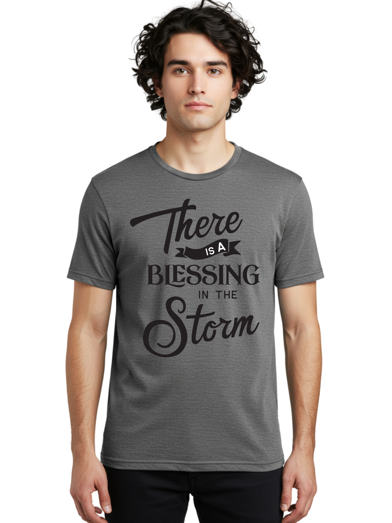 Blessing-In-The-Storm Men'S Graphic Tee, 100% Cotton, Comfortable Casual Summer Wear, Machine Washable, Inspirational Quote, Motivational Message, Blessing In The Storm, Uplifting Words, Positive Affirmation, Faith, Perseverance, Aac530