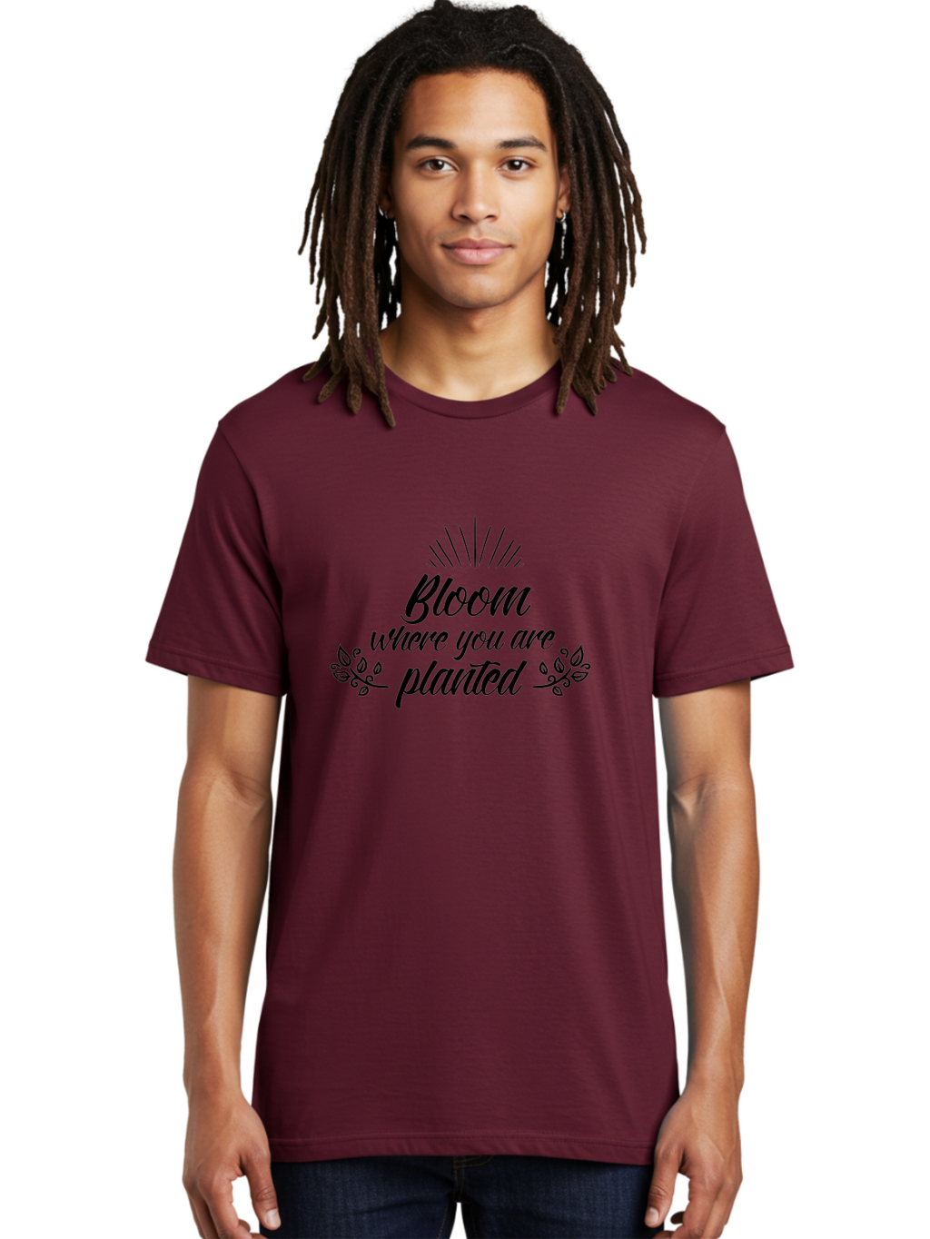 Bloom-Where-You-Are-Planted Men'S Graphic Tee, 100% Cotton, Comfortable Casual Summer Wear, Machine Washable, Inspirational Quote, Motivational Phrase, Blooming Flowers, Growth Mindset, Positive Vibes, Floral Design, Typography Art, Aac532