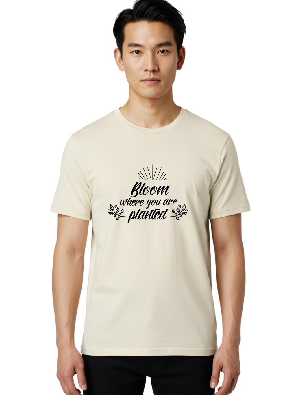 Bloom-Where-You-Are-Planted Men'S Graphic Tee, 100% Cotton, Comfortable Casual Summer Wear, Machine Washable, Inspirational Quote, Motivational Phrase, Blooming Flowers, Growth Mindset, Positive Vibes, Floral Design, Typography Art, Aac532