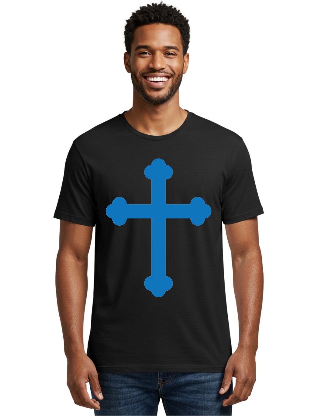Blue-Cross Men'S Graphic Tee, 100% Cotton, Comfortable Casual Summer Wear, Machine Washable, Blue Cross, Heraldic Symbol, Christian Cross, Potent Cross, Symbolic Imagery, Faith Representation, Graphic Design Element, Symbolic Graphic Aac534