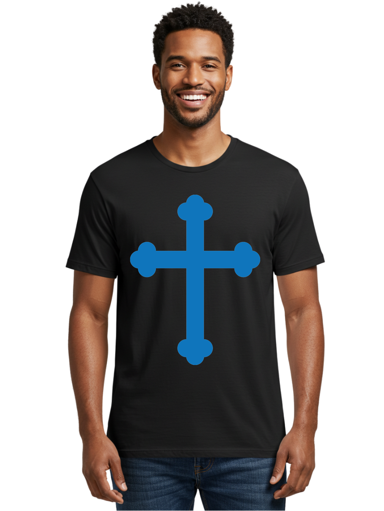 Blue-Cross Men'S Graphic Tee, 100% Cotton, Comfortable Casual Summer Wear, Machine Washable, Blue Cross, Heraldic Symbol, Christian Cross, Potent Cross, Symbolic Imagery, Faith Representation, Graphic Design Element, Symbolic Graphic Aac534