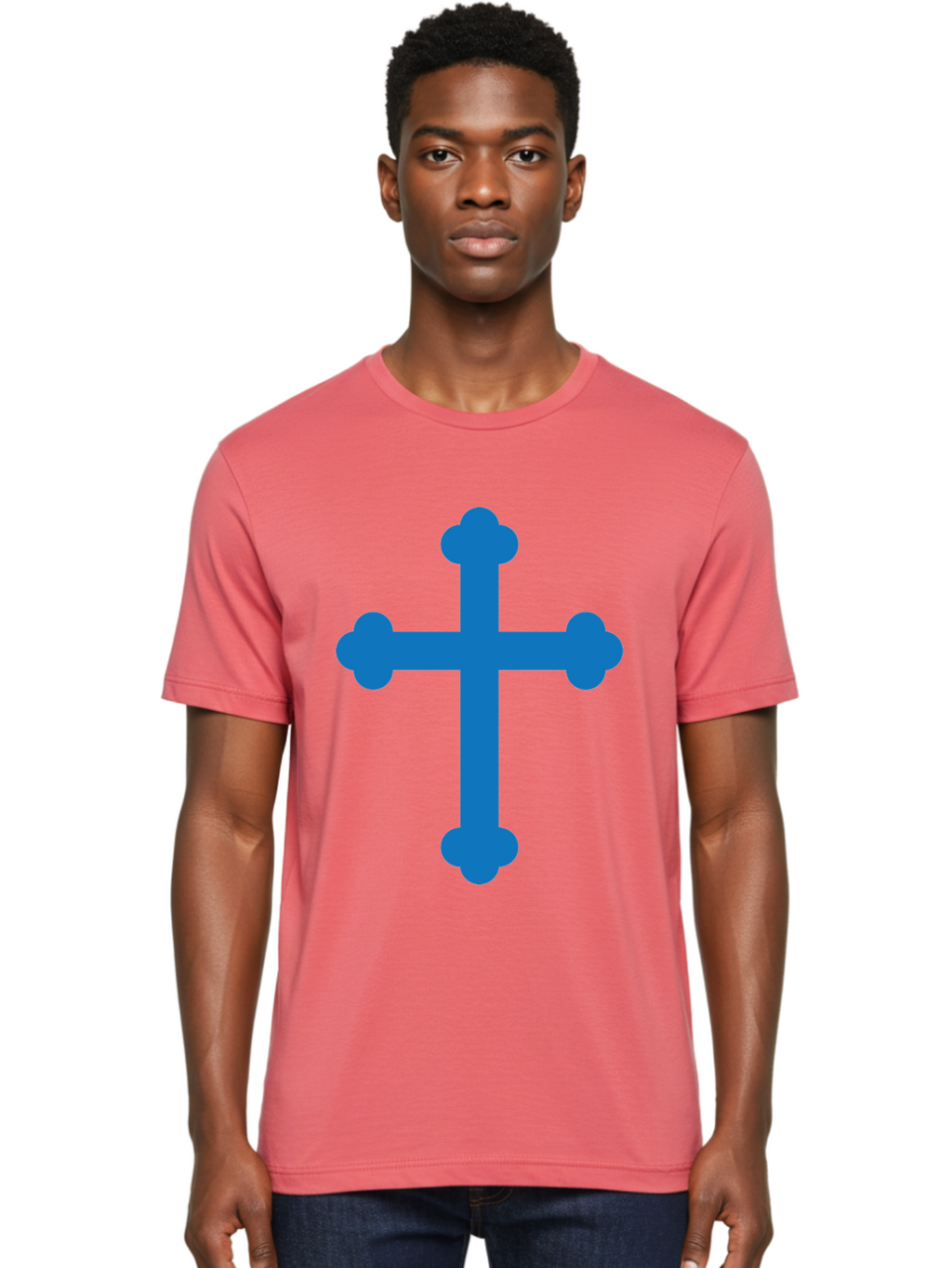 Blue-Cross Men'S Graphic Tee, 100% Cotton, Comfortable Casual Summer Wear, Machine Washable, Blue Cross, Heraldic Symbol, Christian Cross, Potent Cross, Symbolic Imagery, Faith Representation, Graphic Design Element, Symbolic Graphic Aac534
