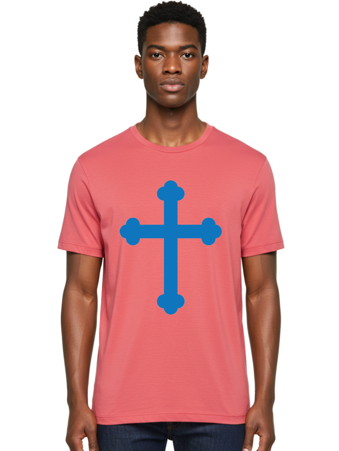 Blue-Cross Men'S Graphic Tee, 100% Cotton, Comfortable Casual Summer Wear, Machine Washable, Blue Cross, Heraldic Symbol, Christian Cross, Potent Cross, Symbolic Imagery, Faith Representation, Graphic Design Element, Symbolic Graphic Aac534