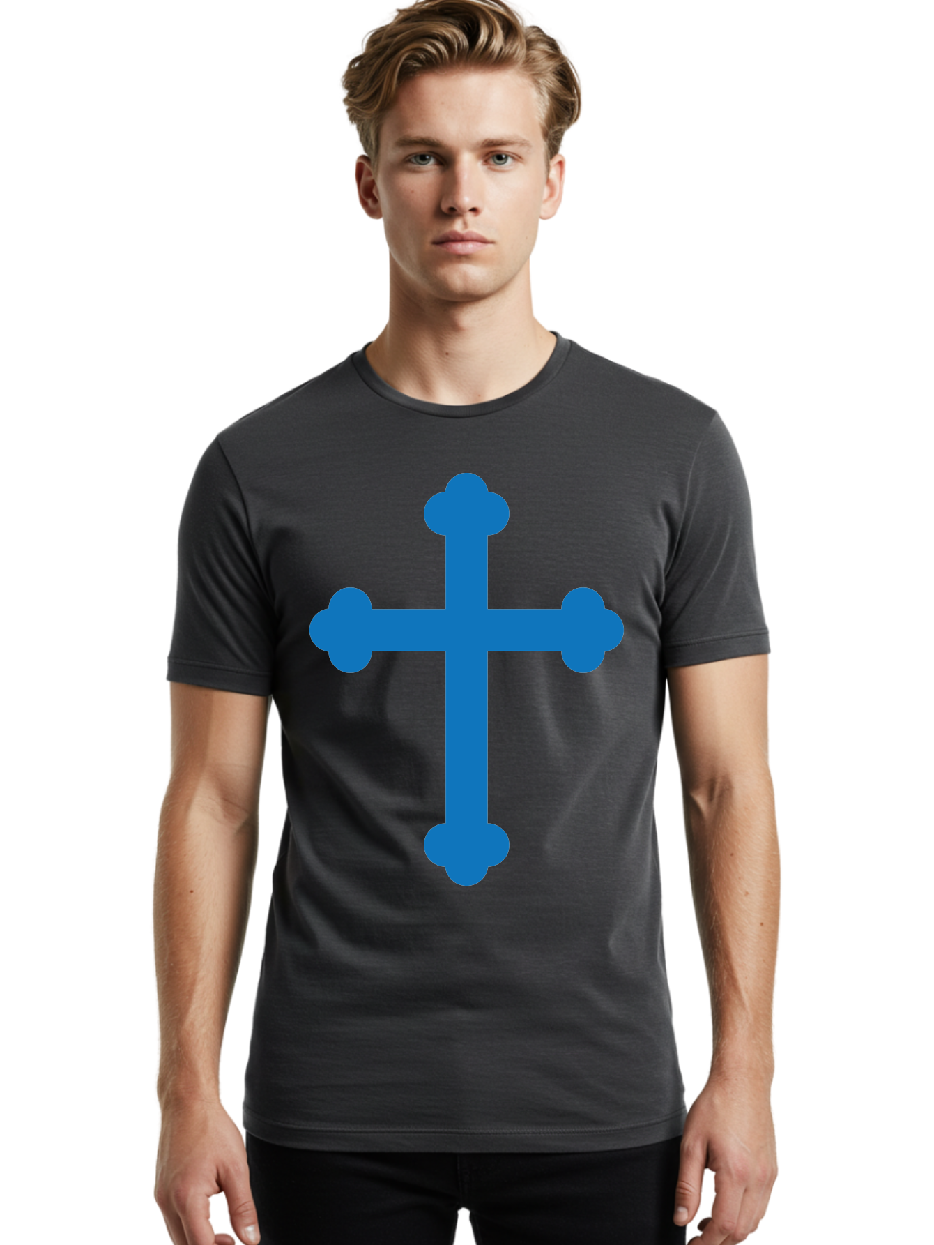 Blue-Cross Men'S Graphic Tee, 100% Cotton, Comfortable Casual Summer Wear, Machine Washable, Blue Cross, Heraldic Symbol, Christian Cross, Potent Cross, Symbolic Imagery, Faith Representation, Graphic Design Element, Symbolic Graphic Aac534